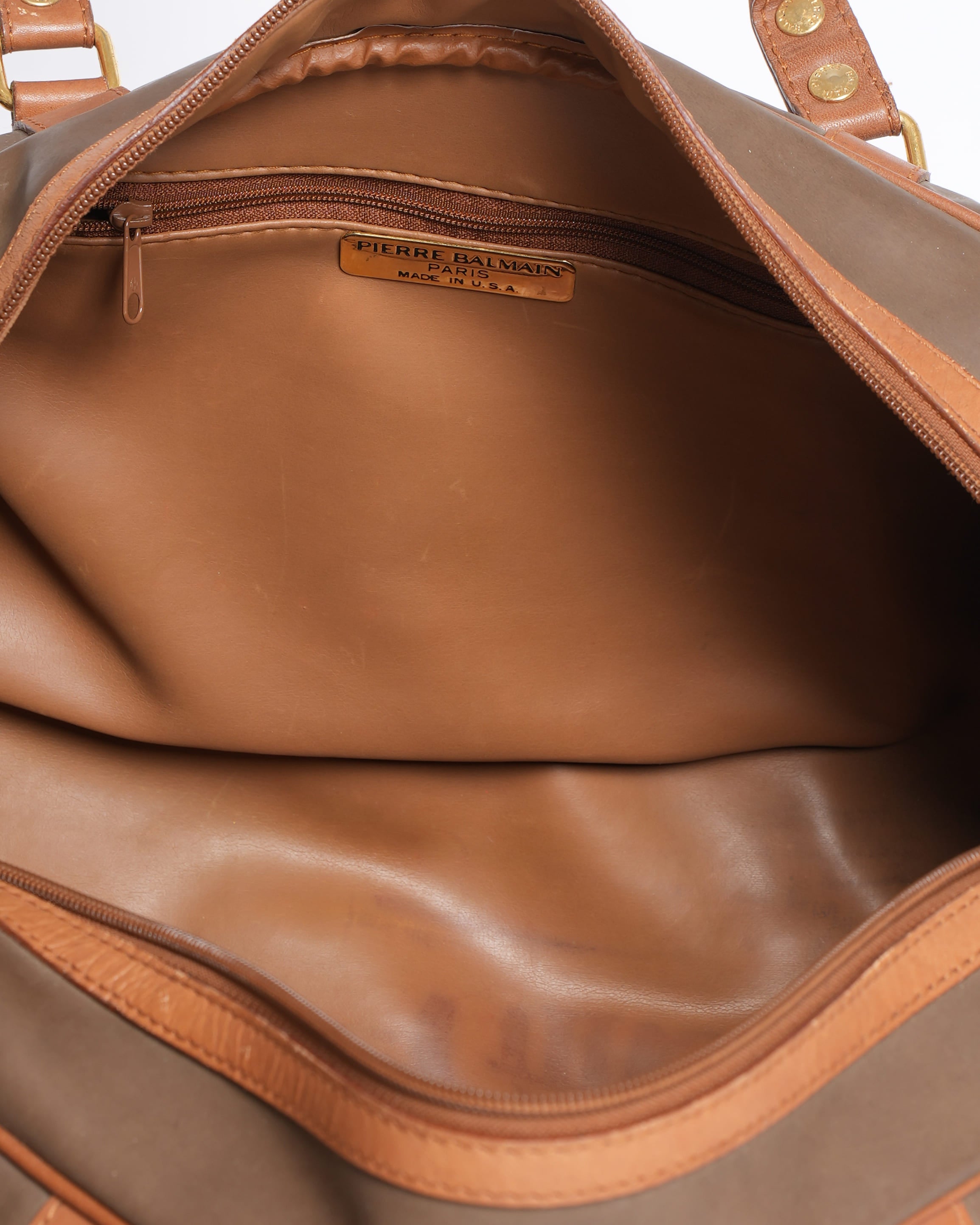 Vintage Pierre Balmain Calfskin Leather Duffle Bag with Small Shoulder Bag