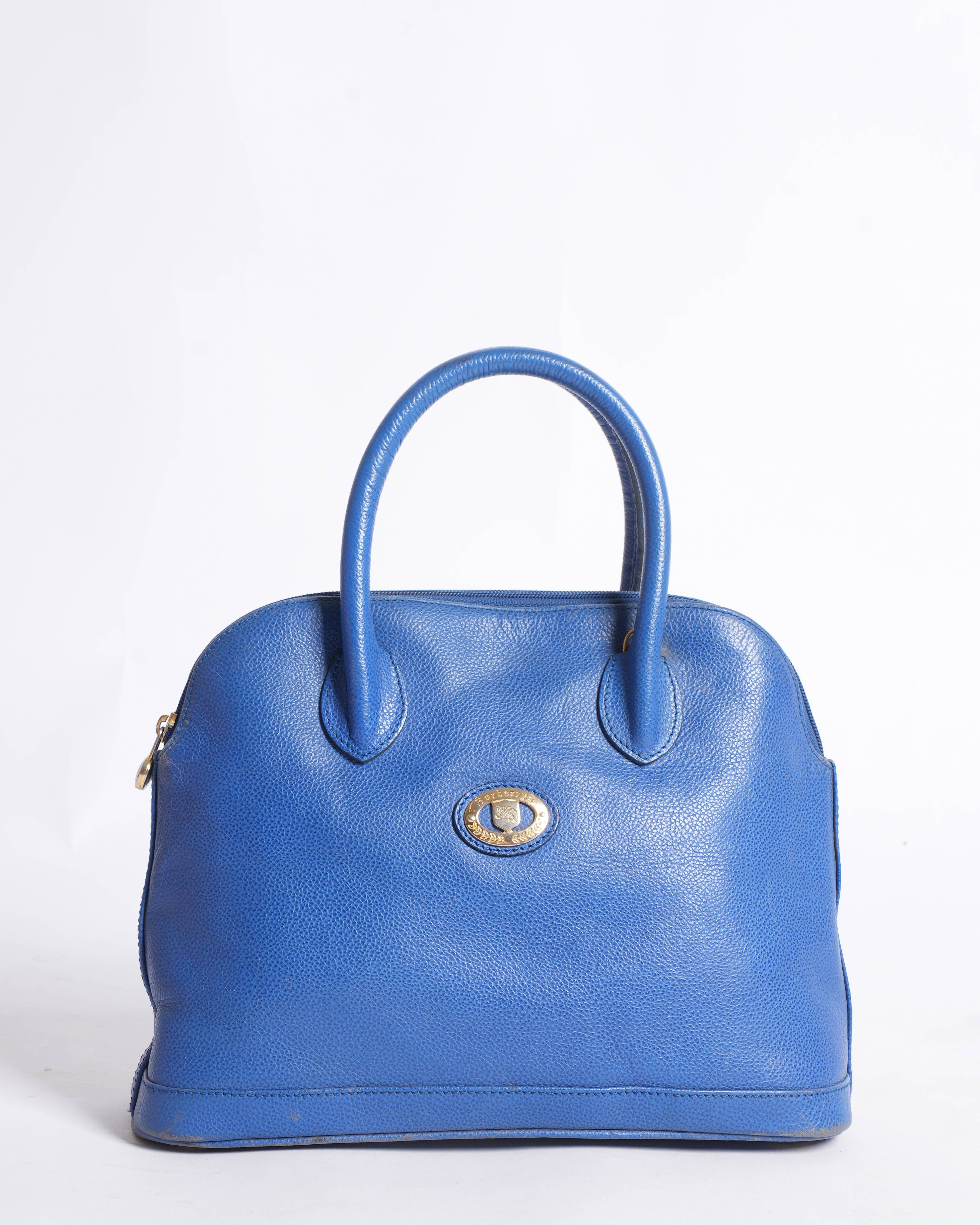 Burberry Navy Blue Pebbled Leather Domed Satchel Handbag