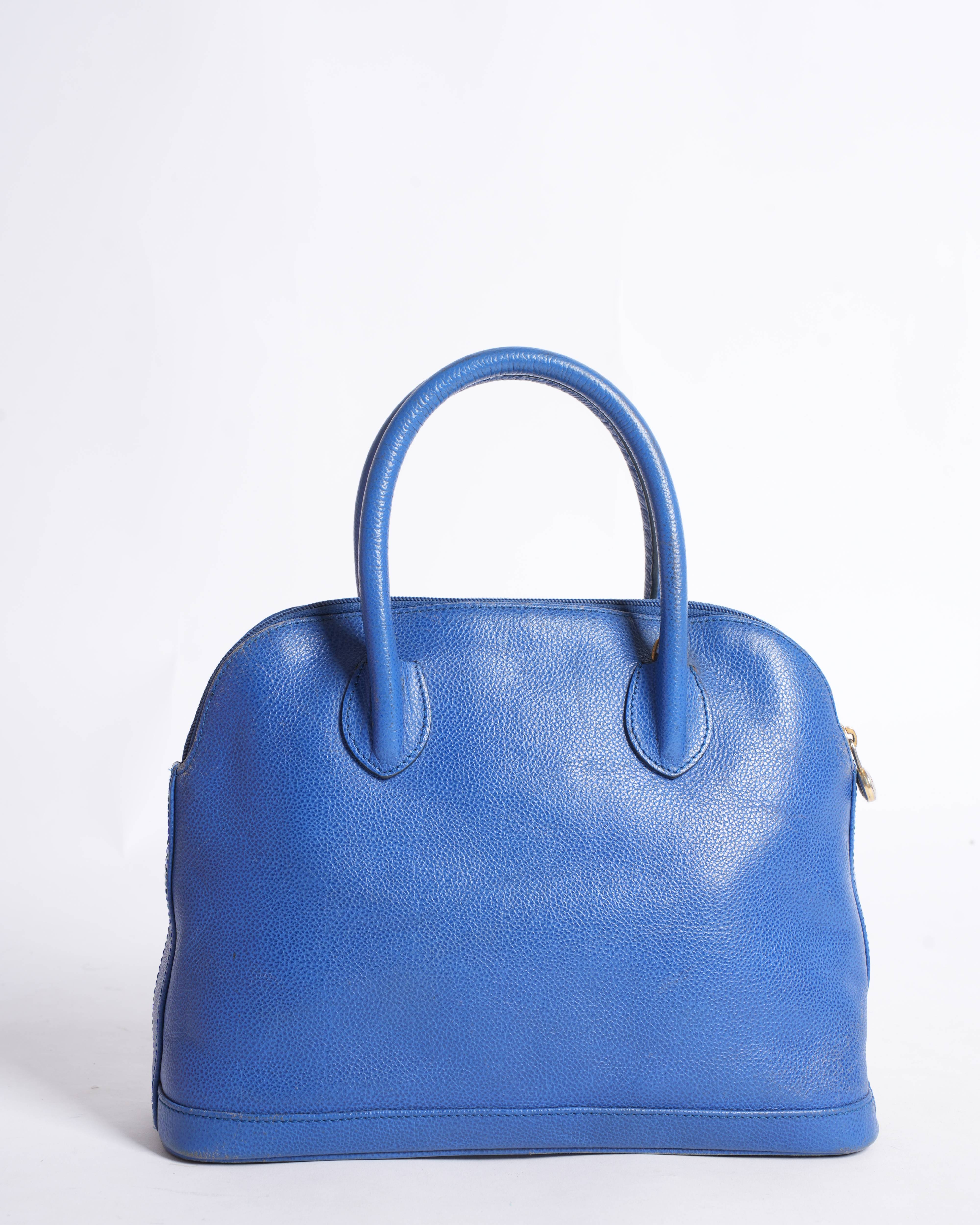 Burberry Navy Blue Pebbled Leather Domed Satchel Handbag