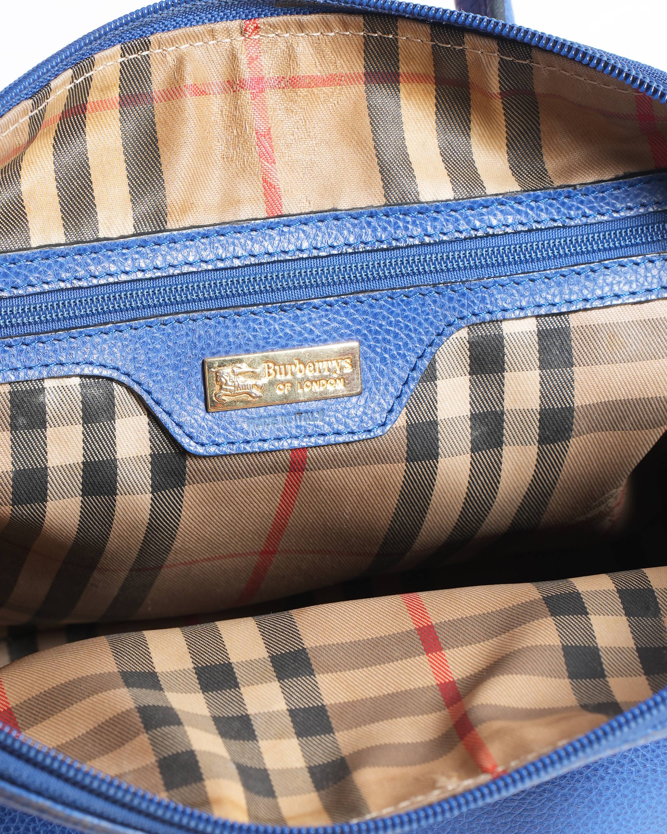 Burberry Navy Blue Pebbled Leather Domed Satchel Handbag