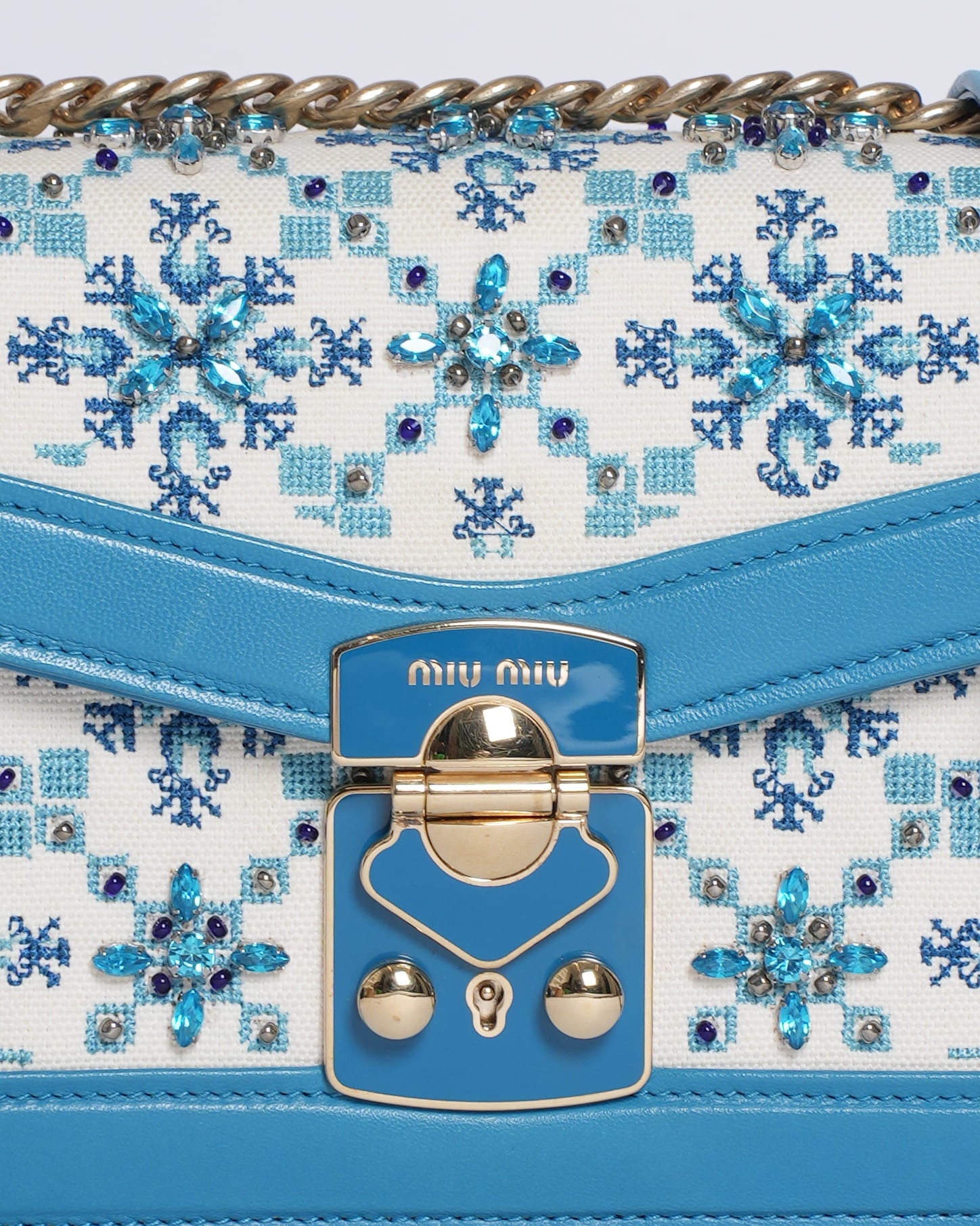 New Miu Miu Pixel-Embroidered Bag in Blue