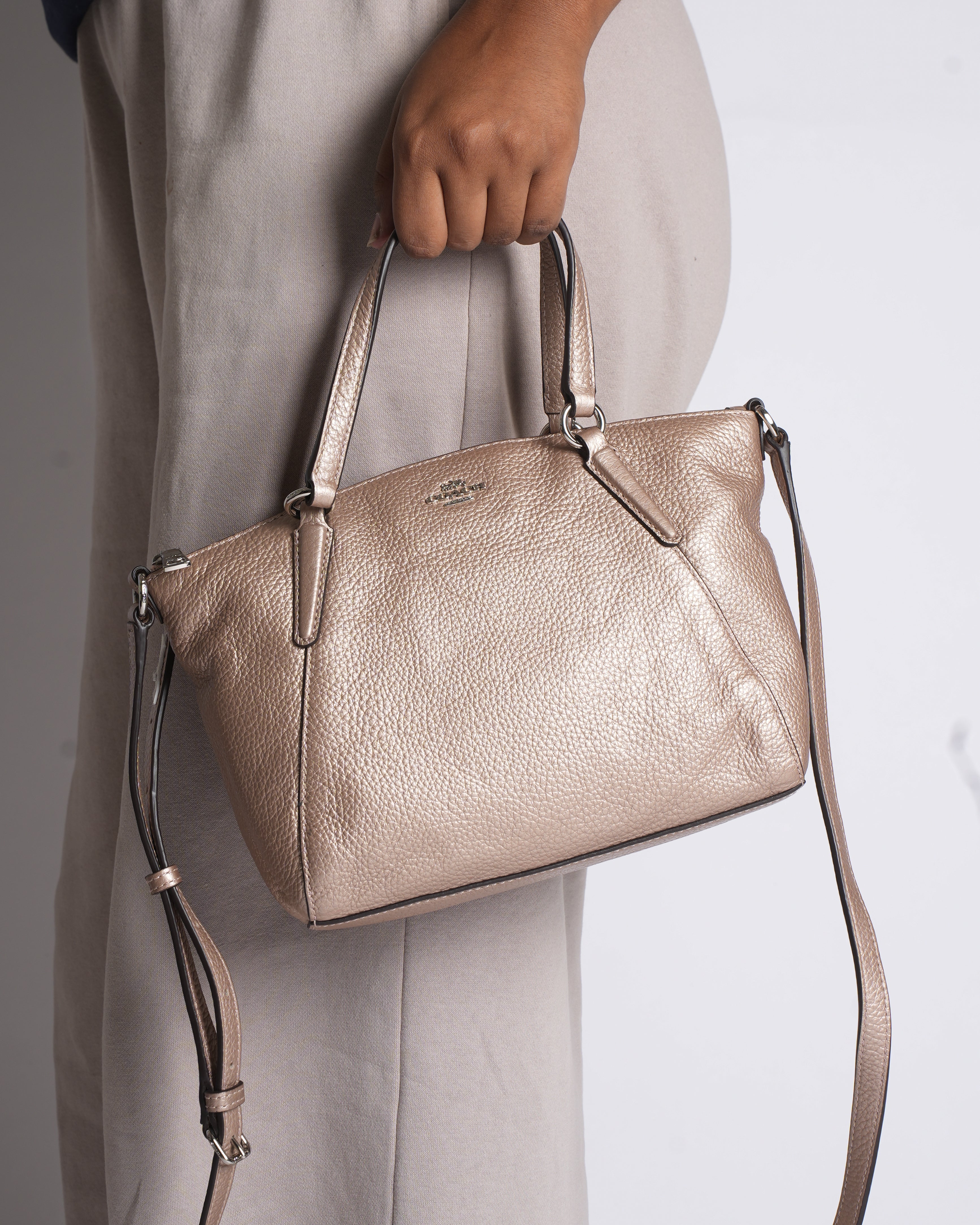 Coach Mini Kelsey Satchel in Metallic Silver