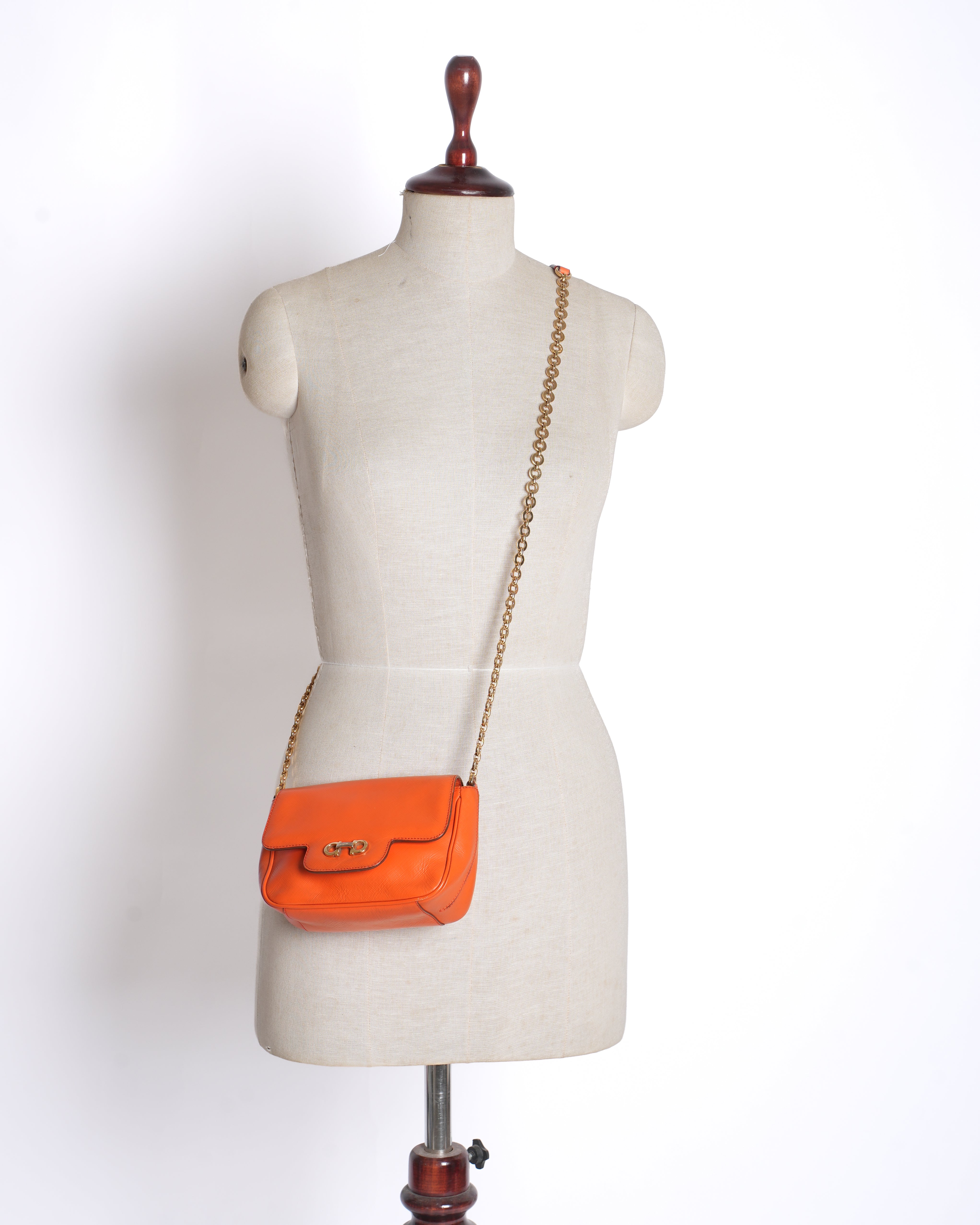 Salvatore Ferragamo orange leather crossbody bag