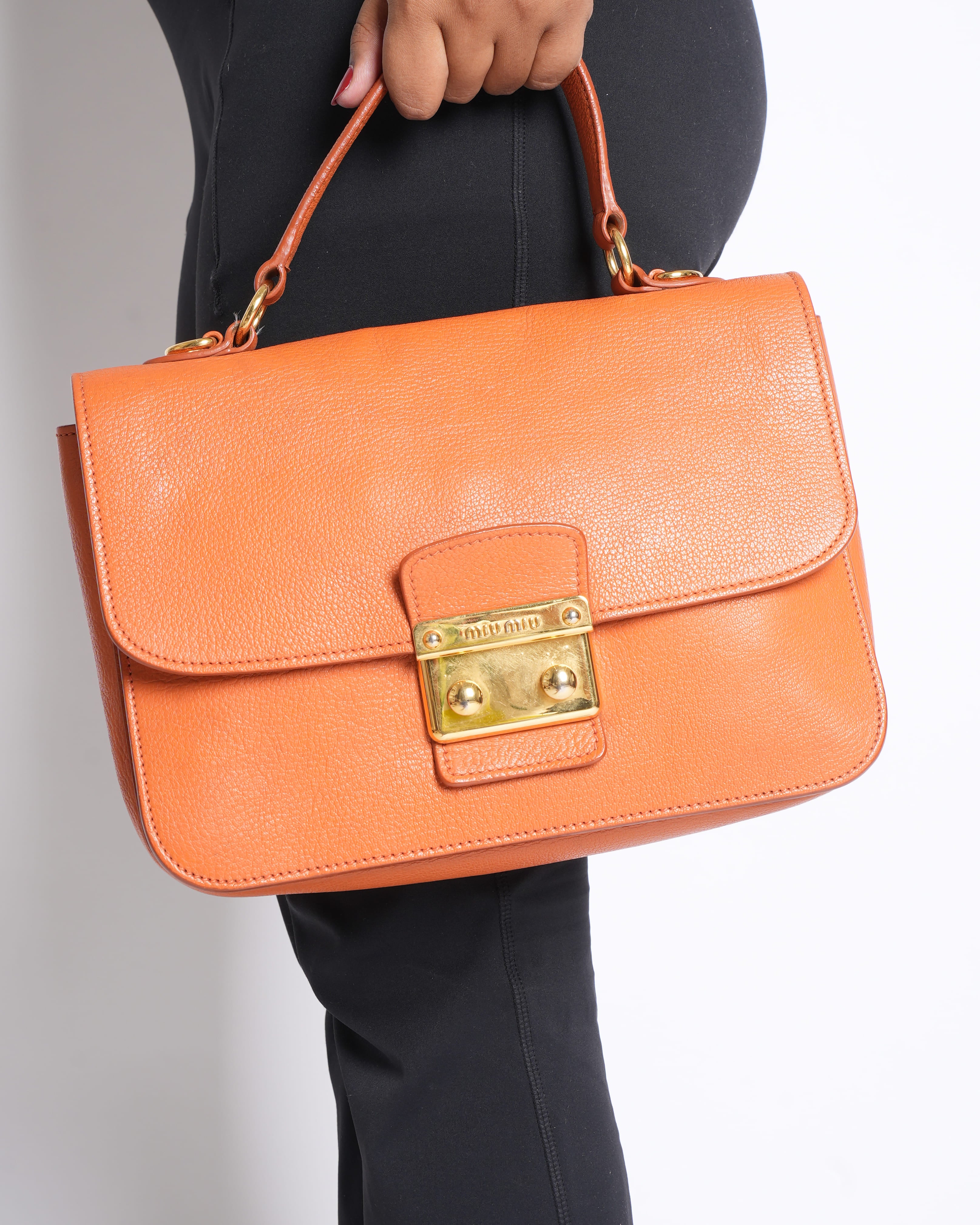 Miu Miu Orange Leather Madras Bag