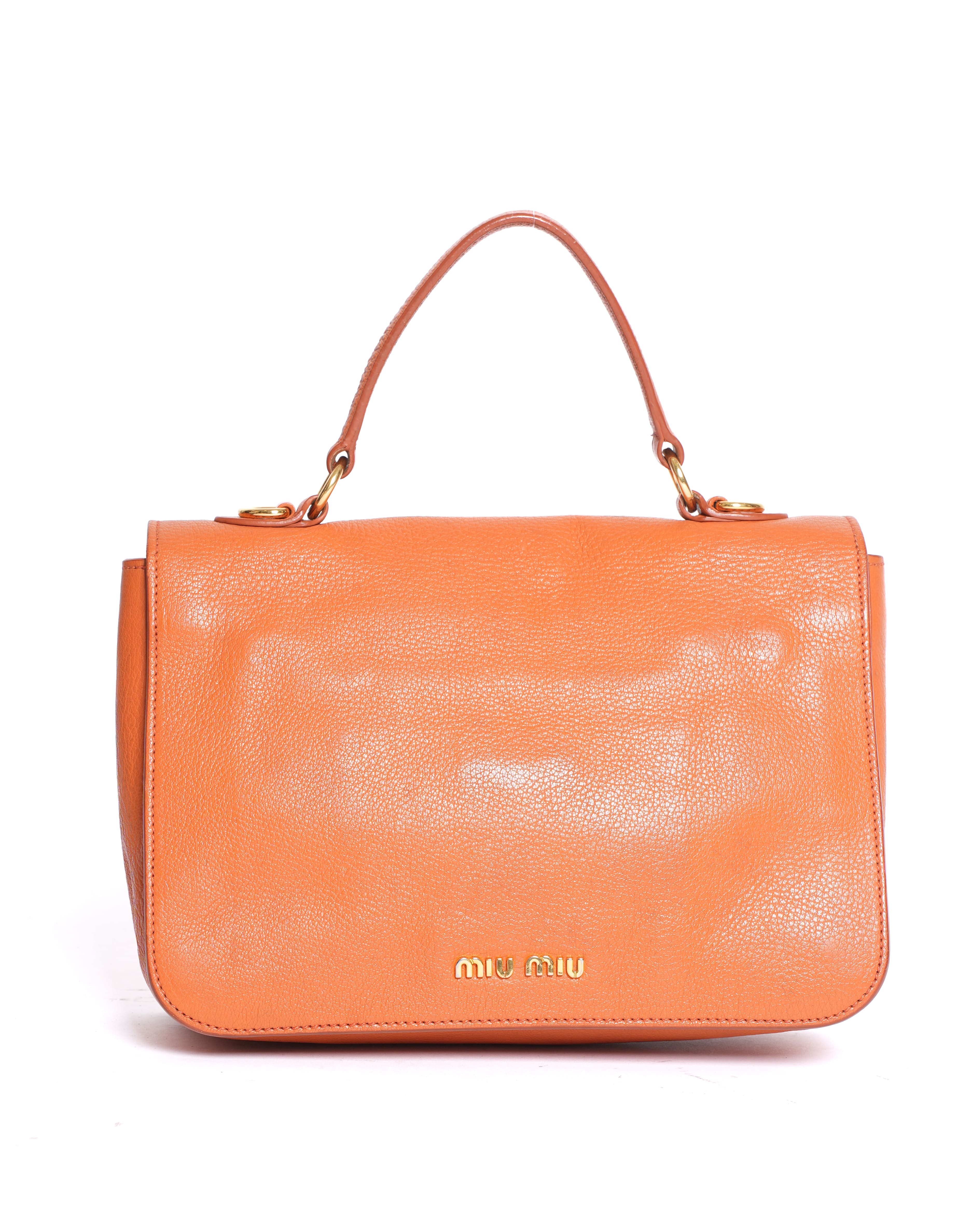 Miu Miu Orange Leather Madras Bag
