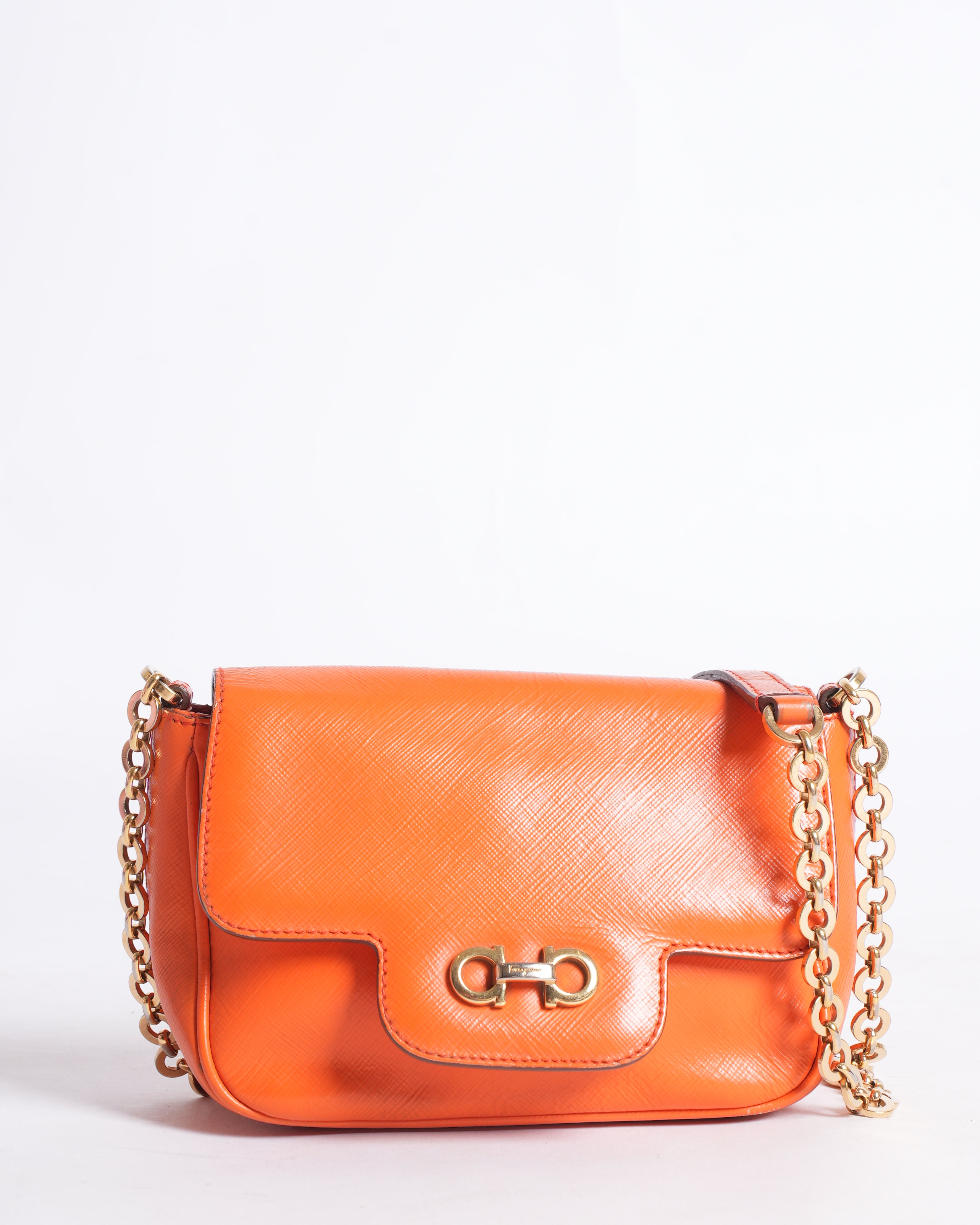 Salvatore Ferragamo orange leather crossbody bag