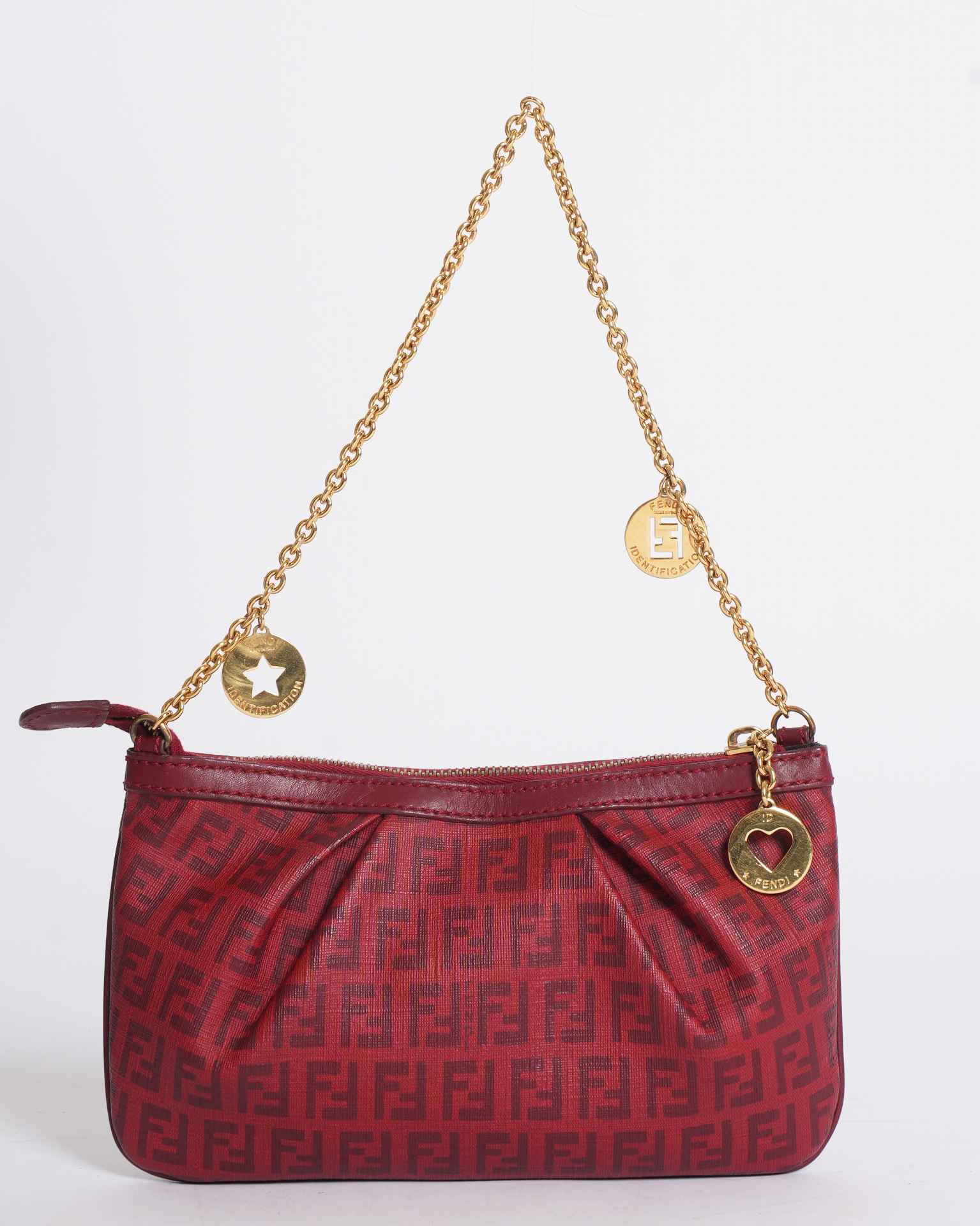 Fendi Red Zucchino Coated Canvas & Leather Pochette