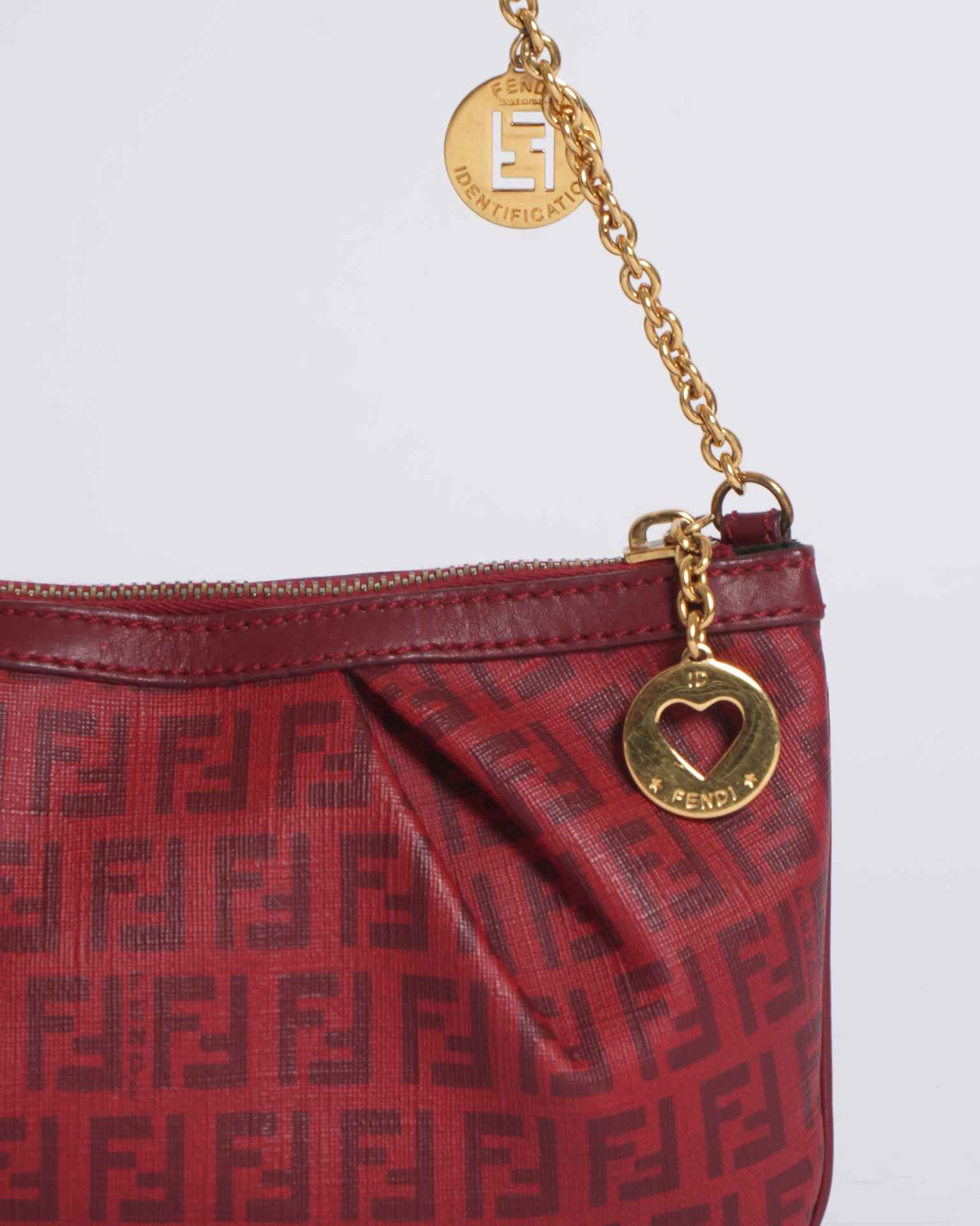 Fendi Red Zucchino Coated Canvas & Leather Pochette