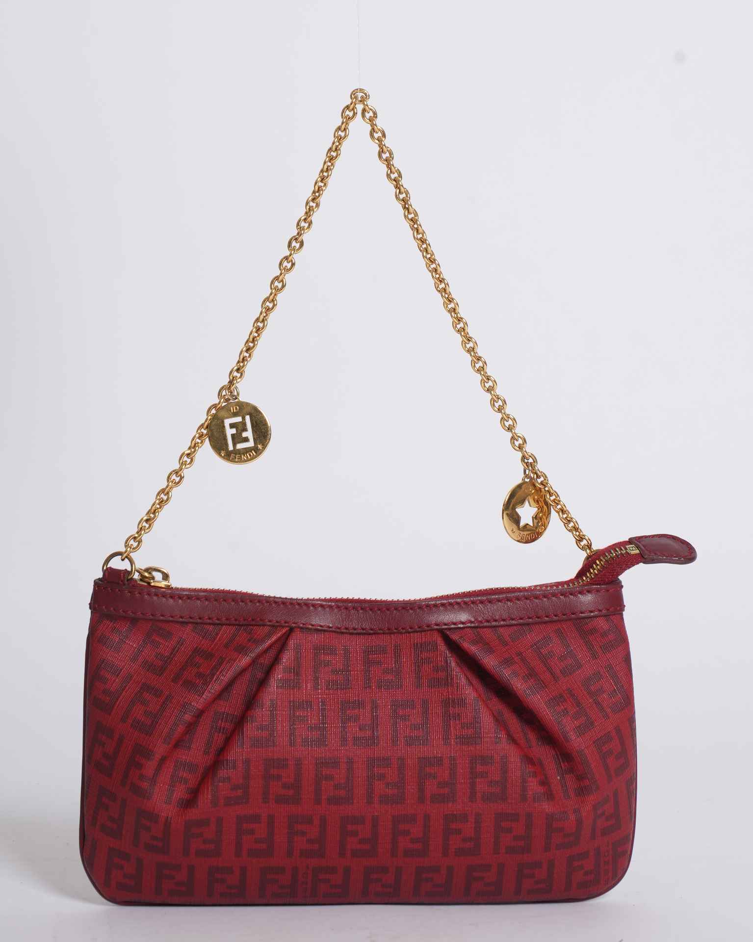 Fendi Red Zucchino Coated Canvas & Leather Pochette