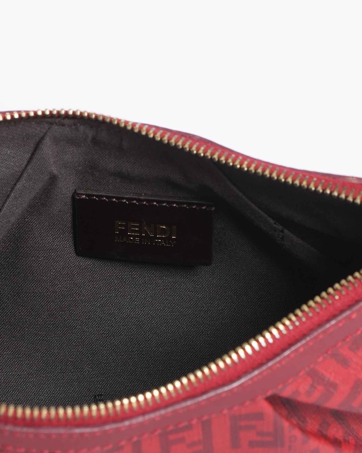 Fendi Red Zucchino Coated Canvas & Leather Pochette