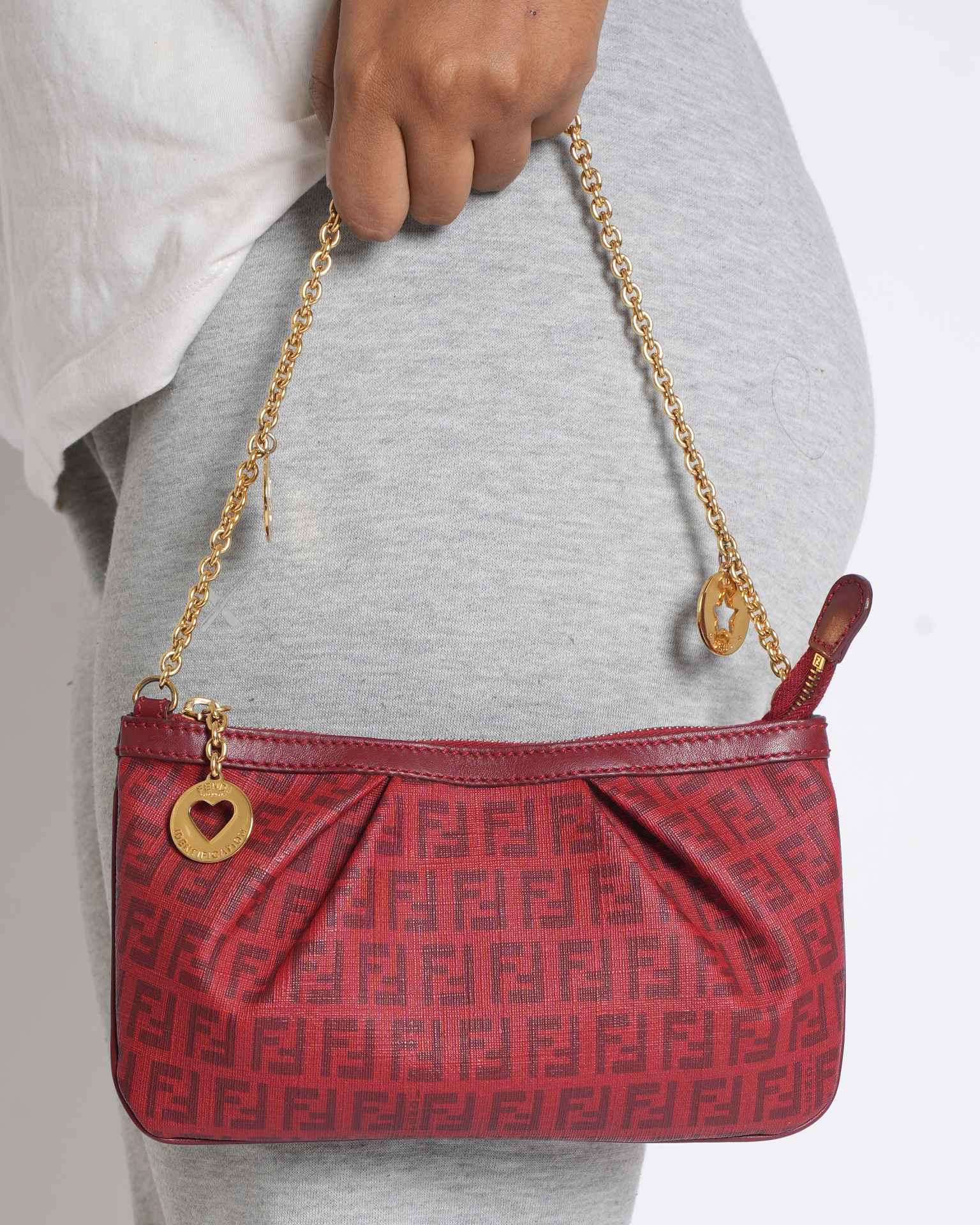 Fendi Red Zucchino Coated Canvas & Leather Pochette