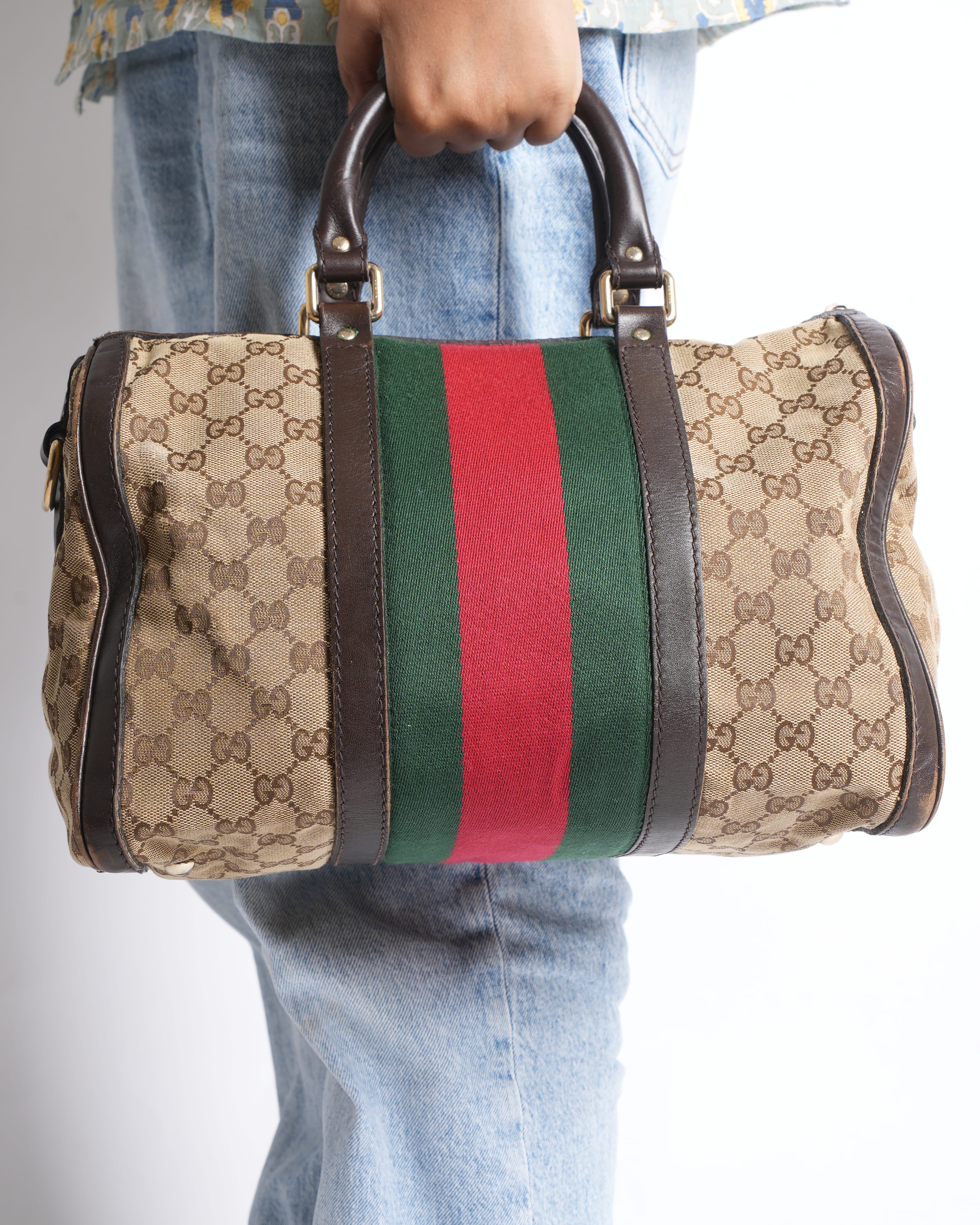 Gucci GG Canvas Web Boston Bag