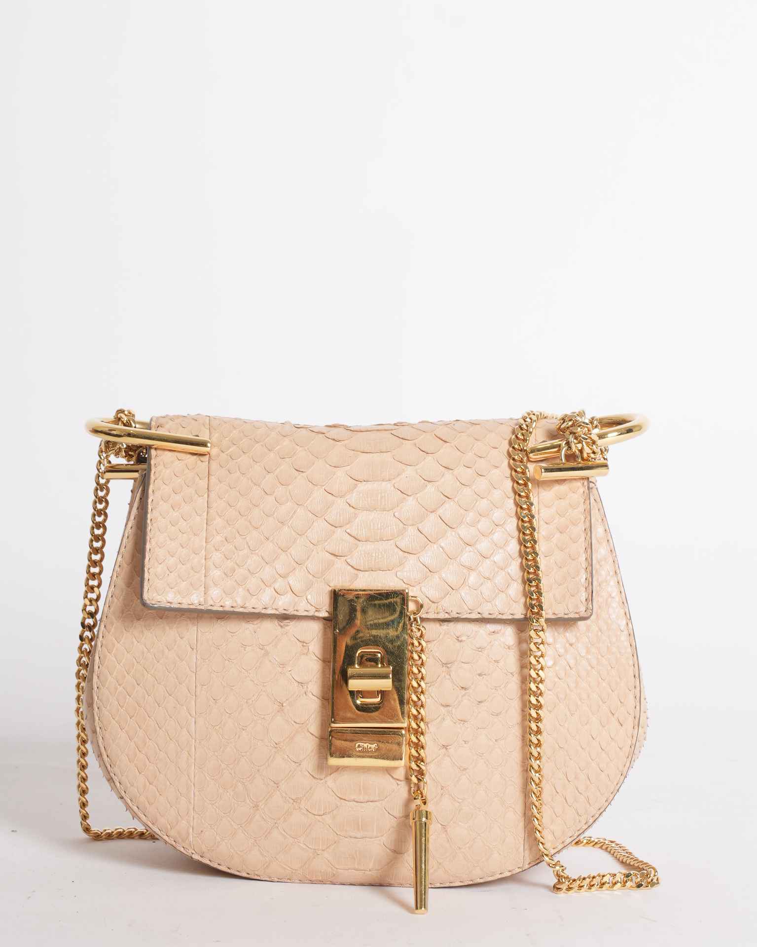 Chloe Beige Python Small Drew Shoulder Bag