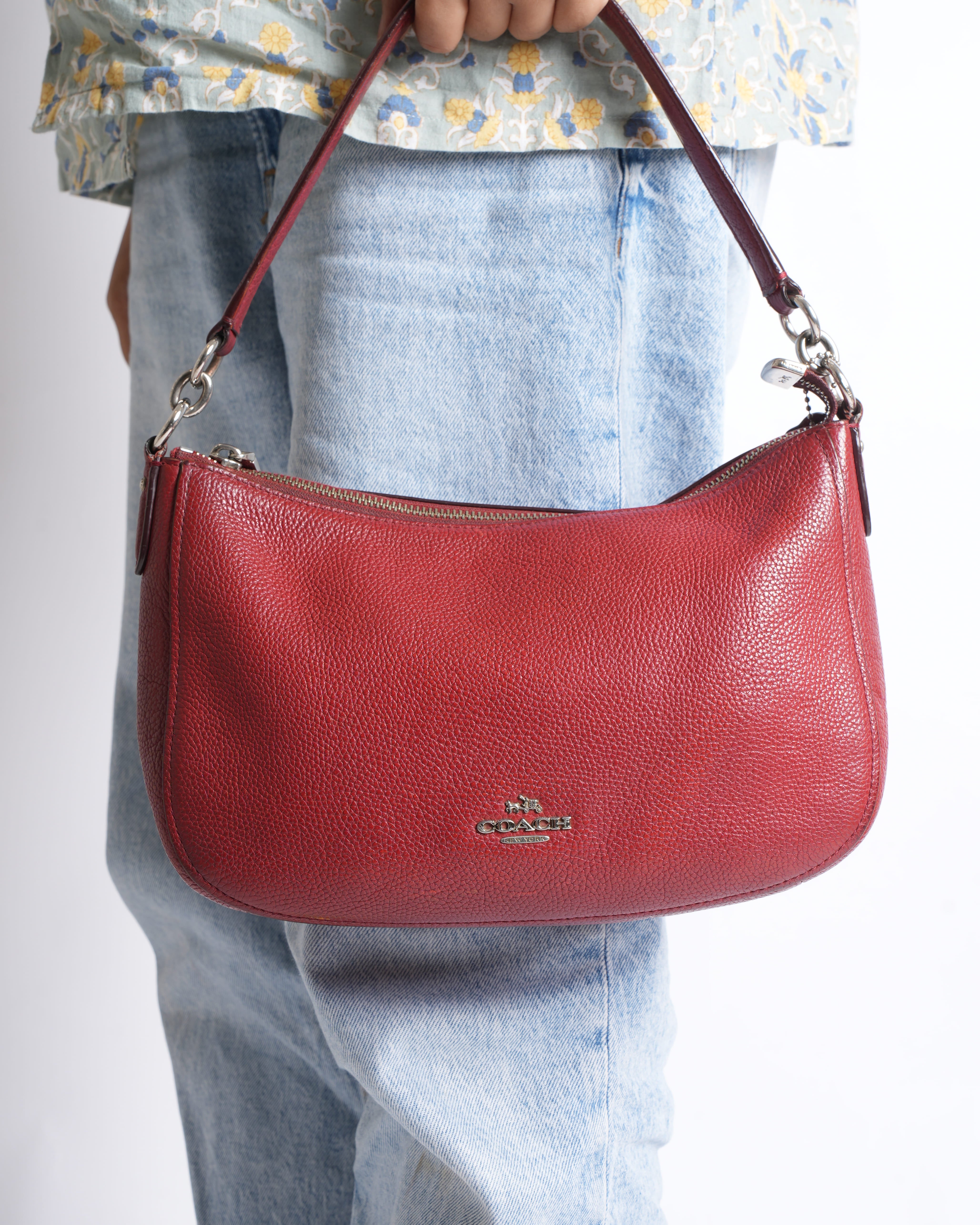 " COACH Textured Top-Handle Shoulder Bag with Detachable Strap"