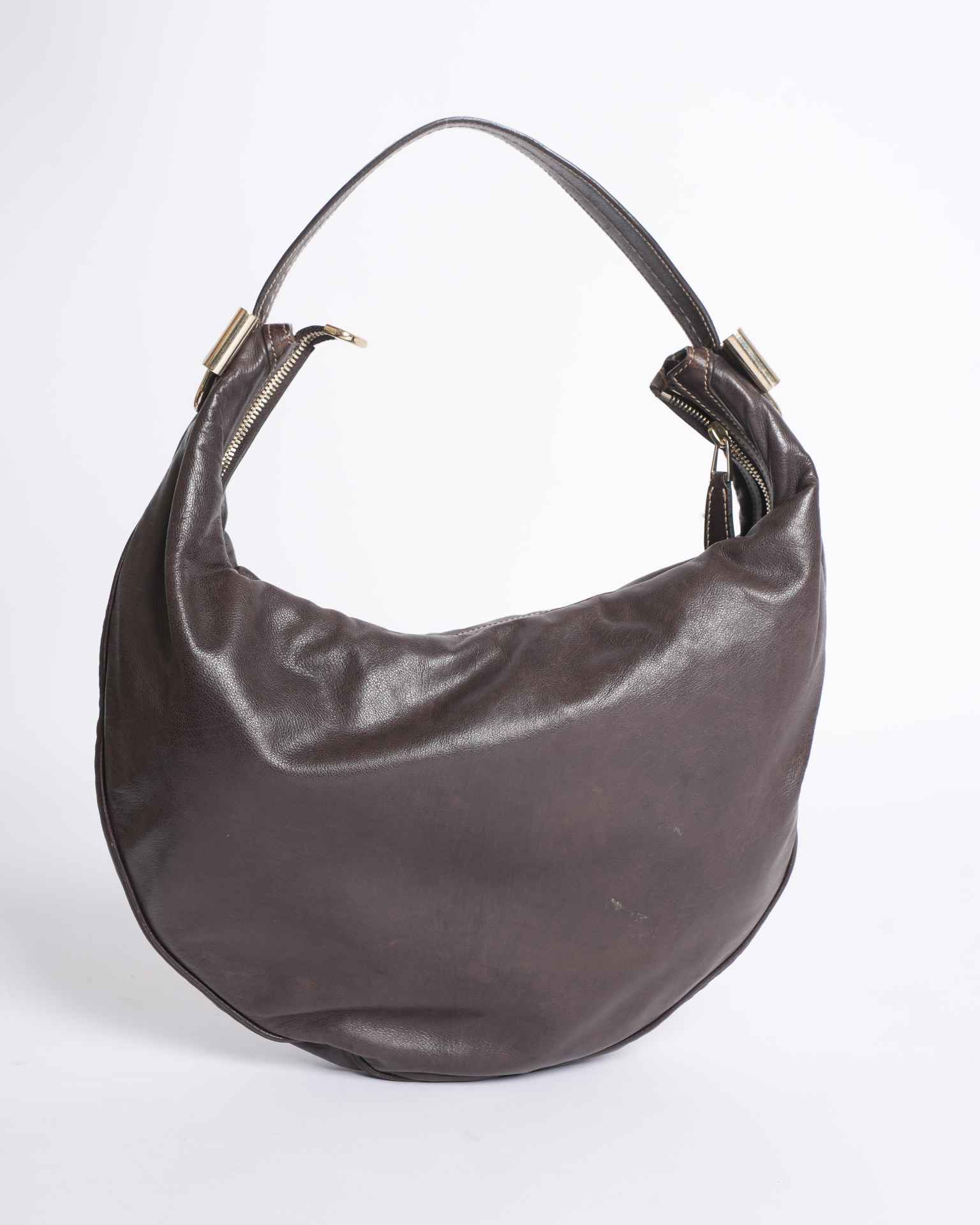 Gucci Ribbon Motif Brown Leather Shoulder Bag