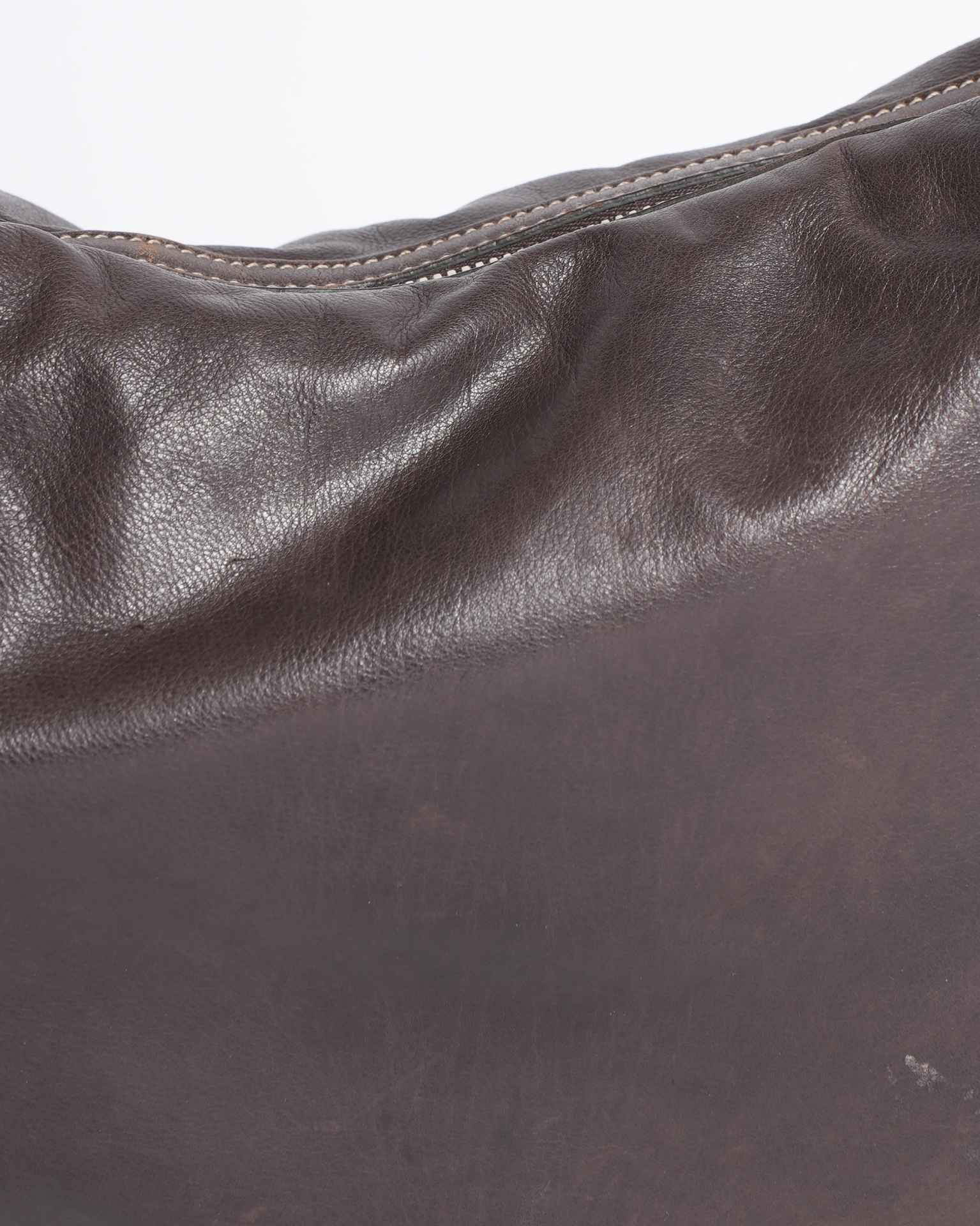 Gucci Ribbon Motif Brown Leather Shoulder Bag