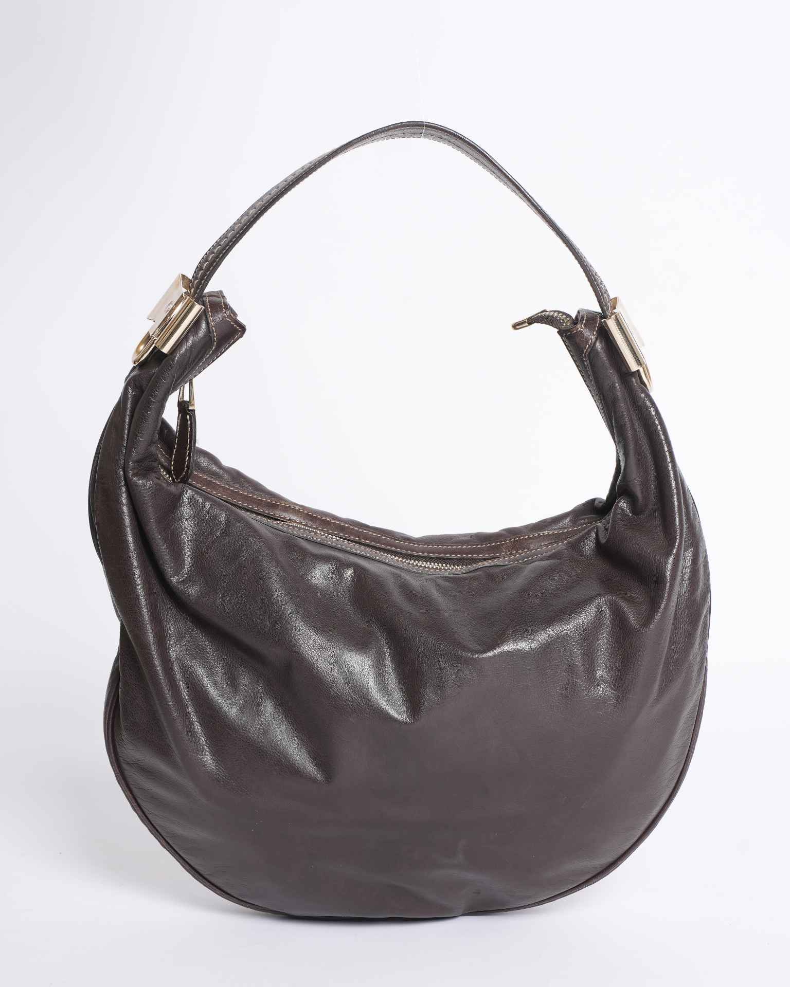 Gucci Ribbon Motif Brown Leather Shoulder Bag