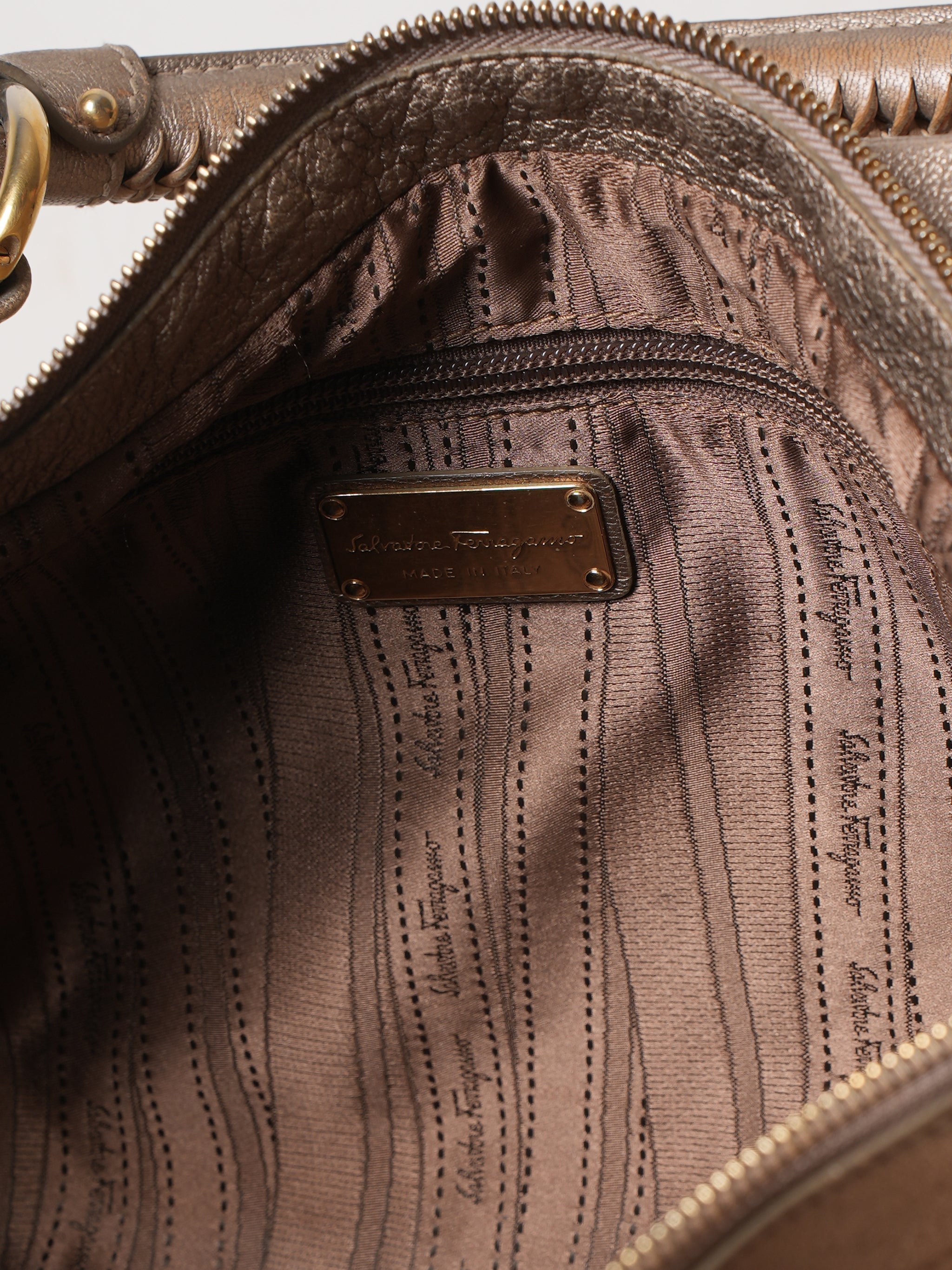 Salvatore Ferragamo Metallic Leather Hobo Bag
