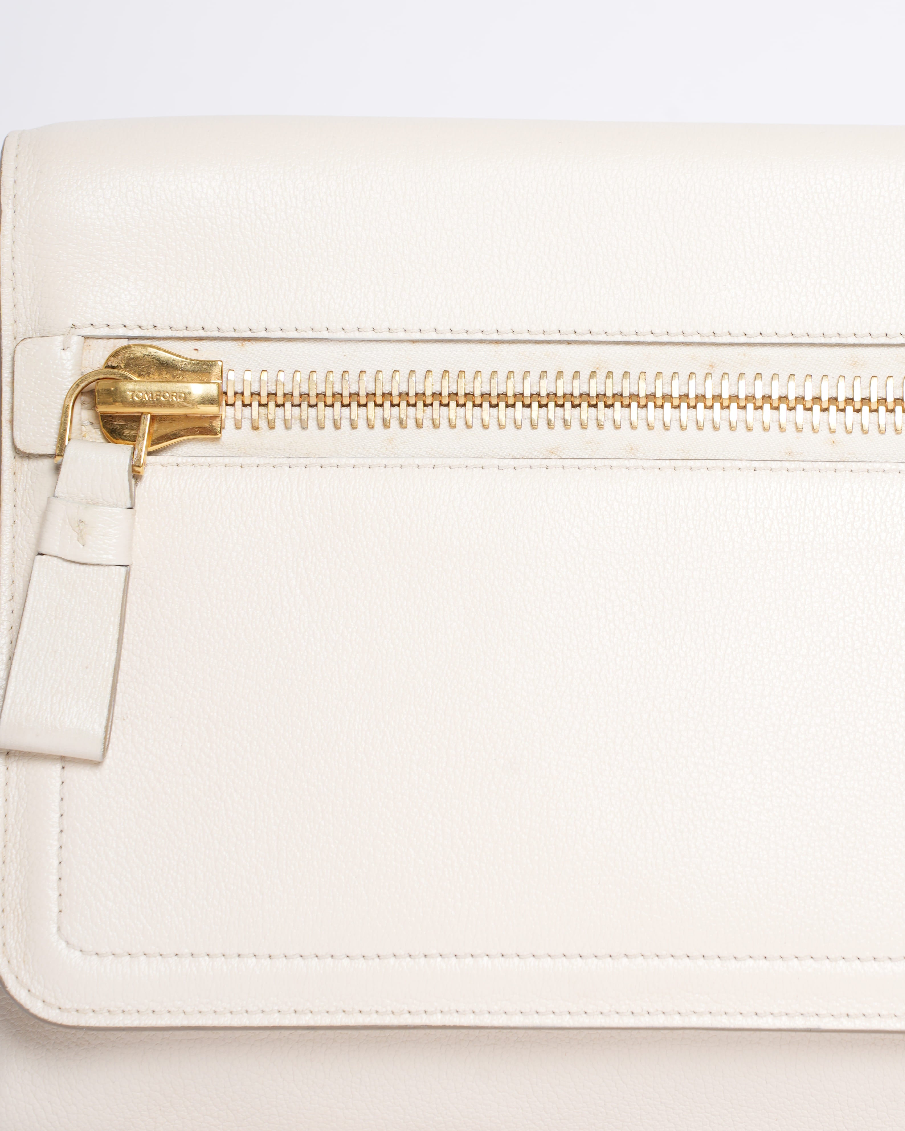 Tom Ford Off-White Zipper Hand Clutch Bag