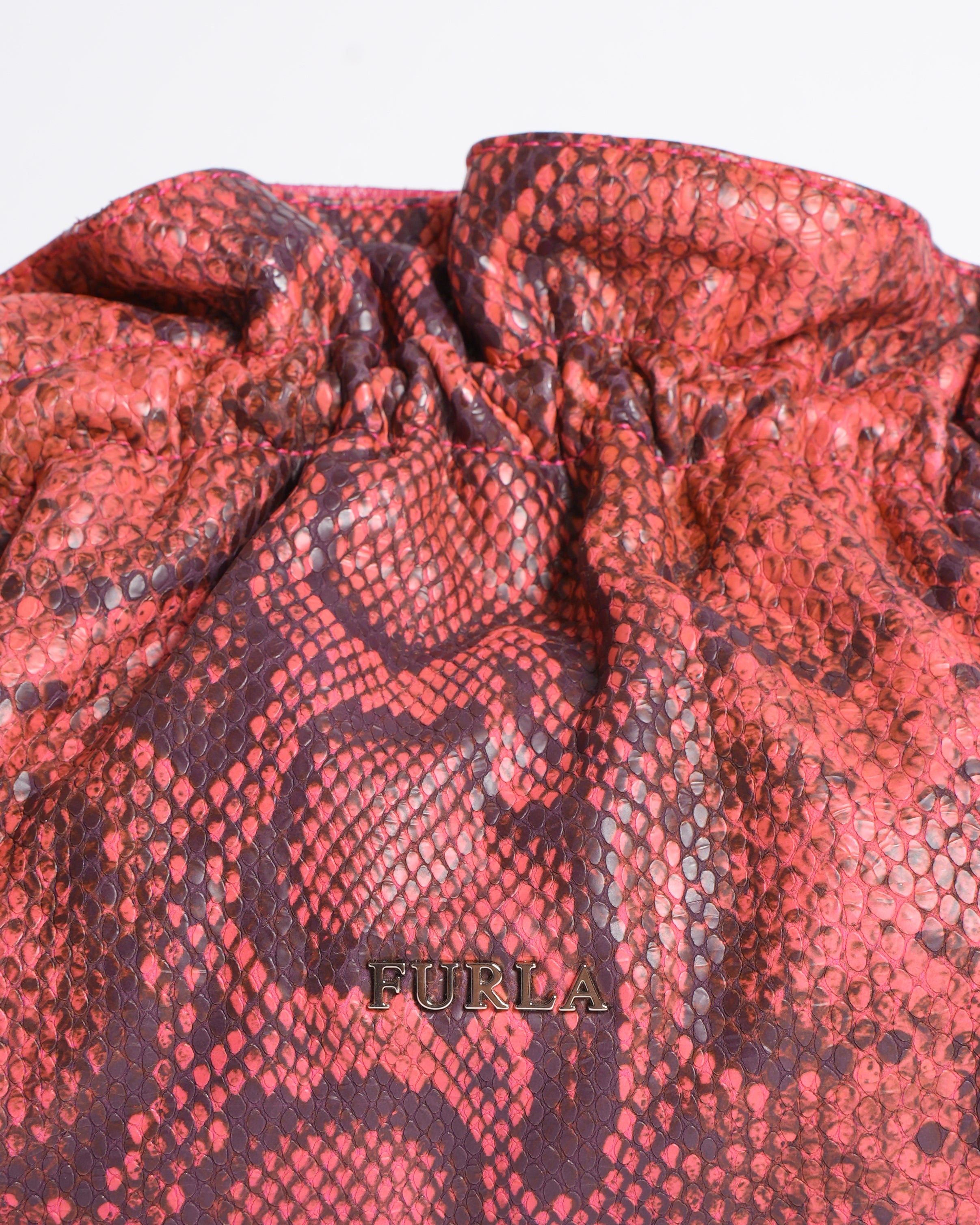 New Furla Ruffle Clutch In Embossed Python Clutch