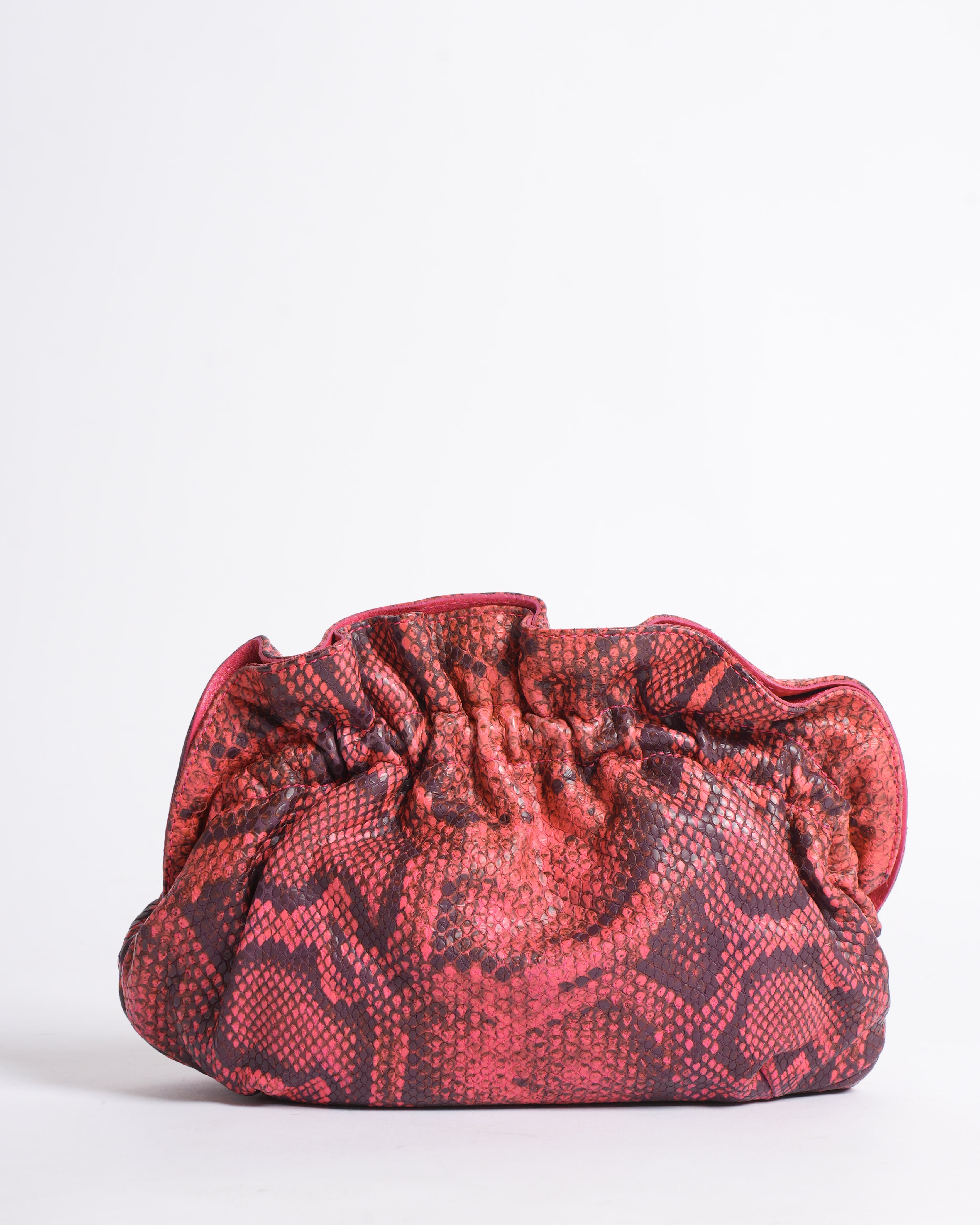 New Furla Ruffle Clutch In Embossed Python Clutch