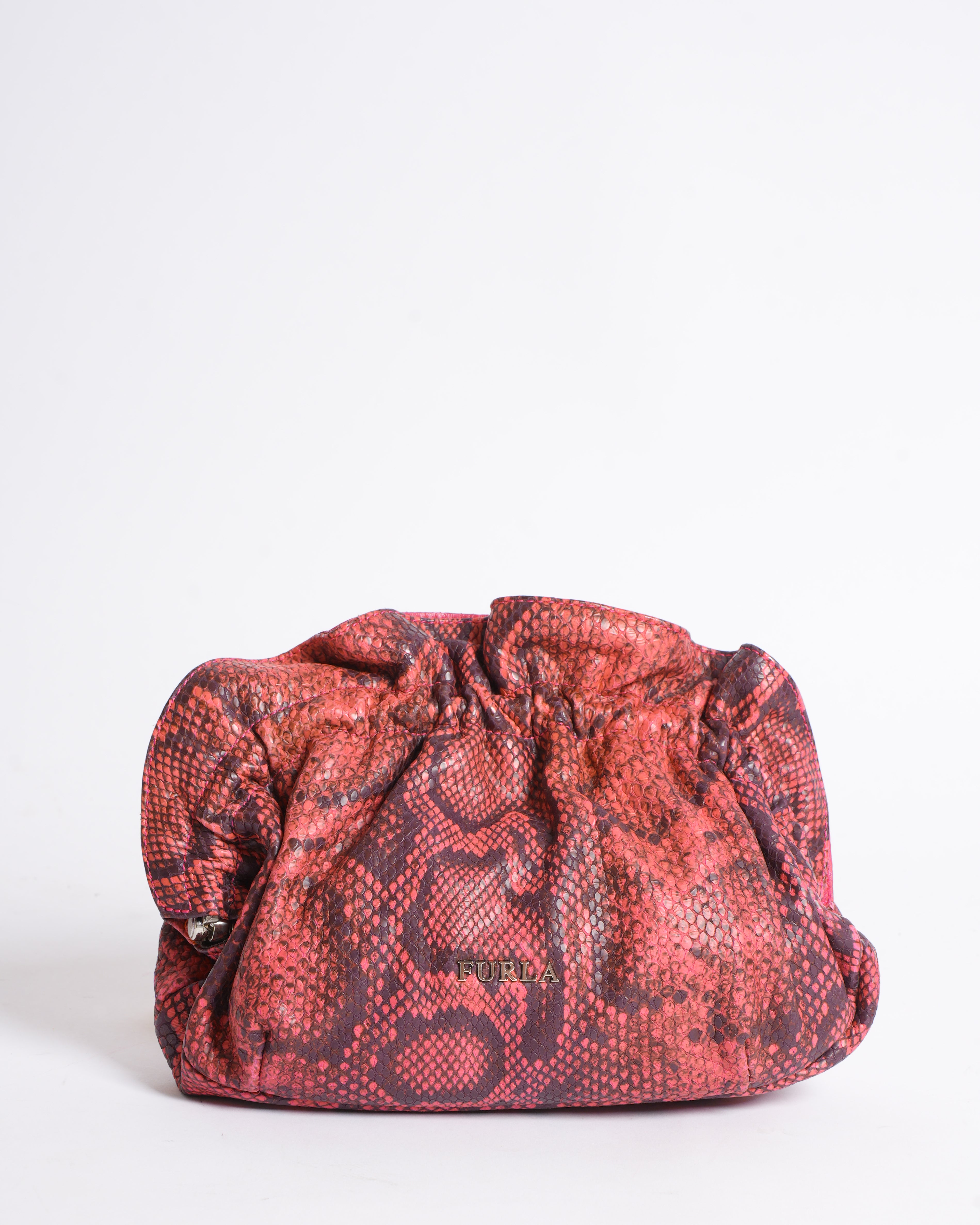 New Furla Ruffle Clutch In Embossed Python Clutch