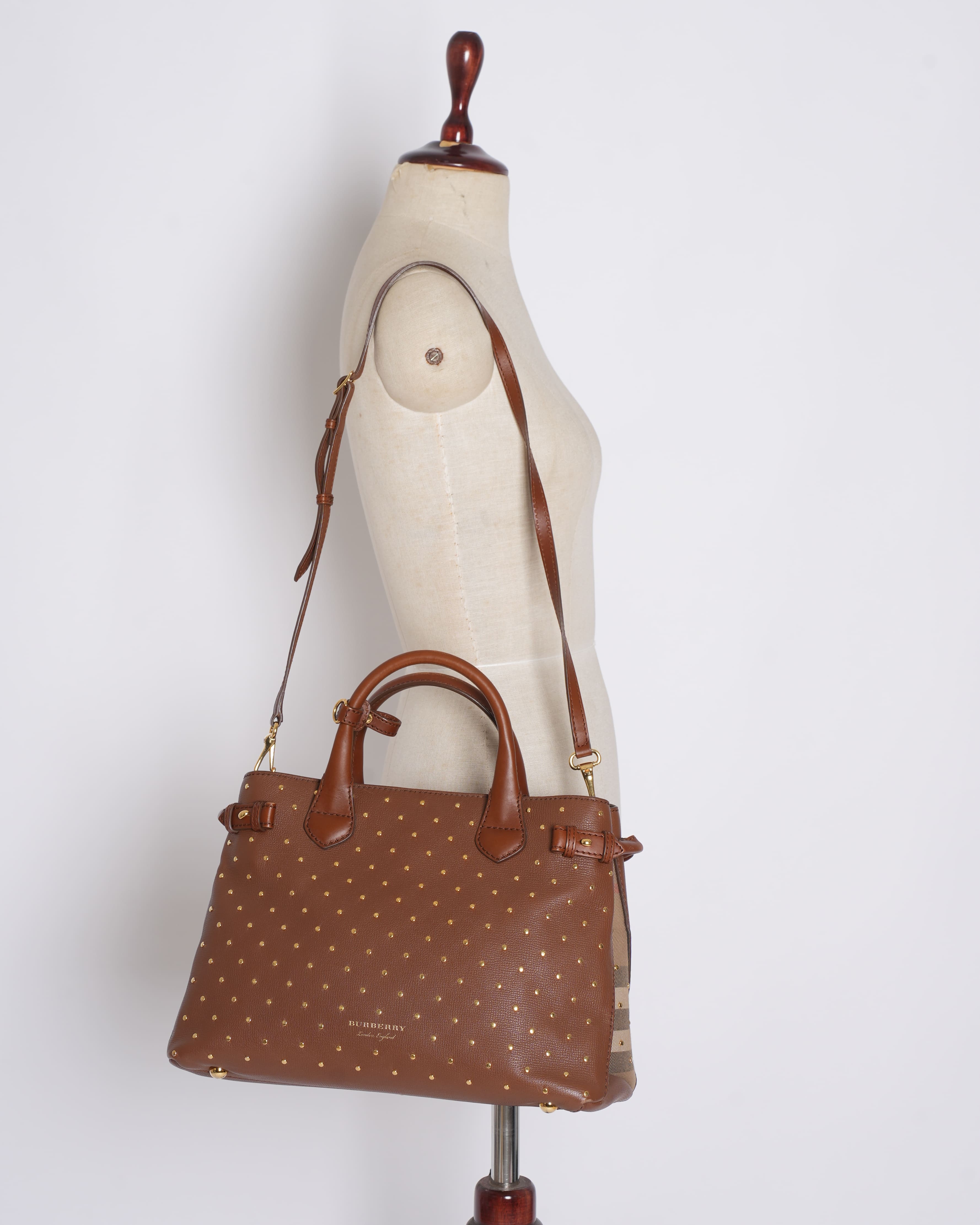 Burberry Studded Banner Top Handle Bag With Detachable Shoulder Strap