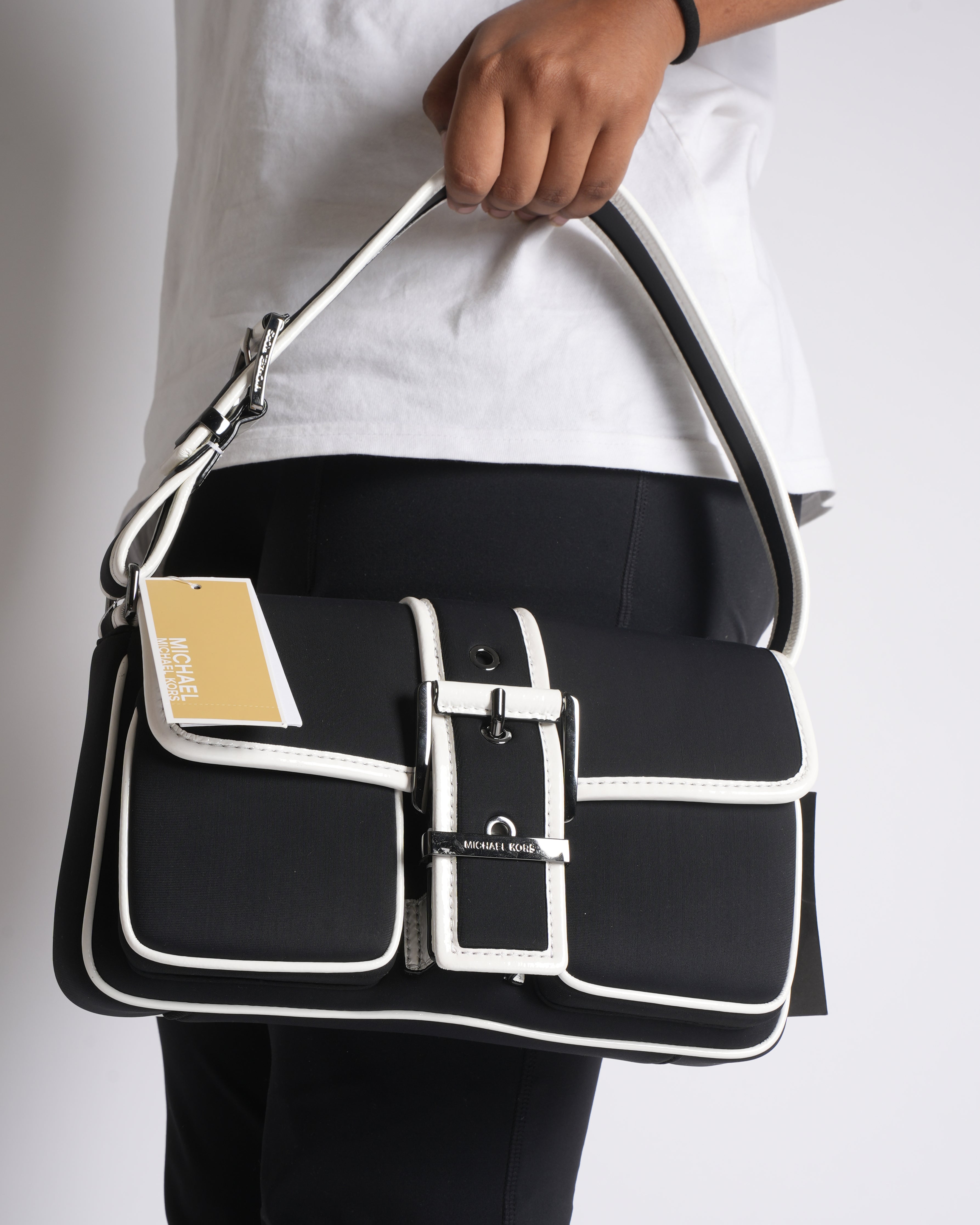 New Michael Kors Colby Medium Two-Tone Neoprene Shoulder Bag