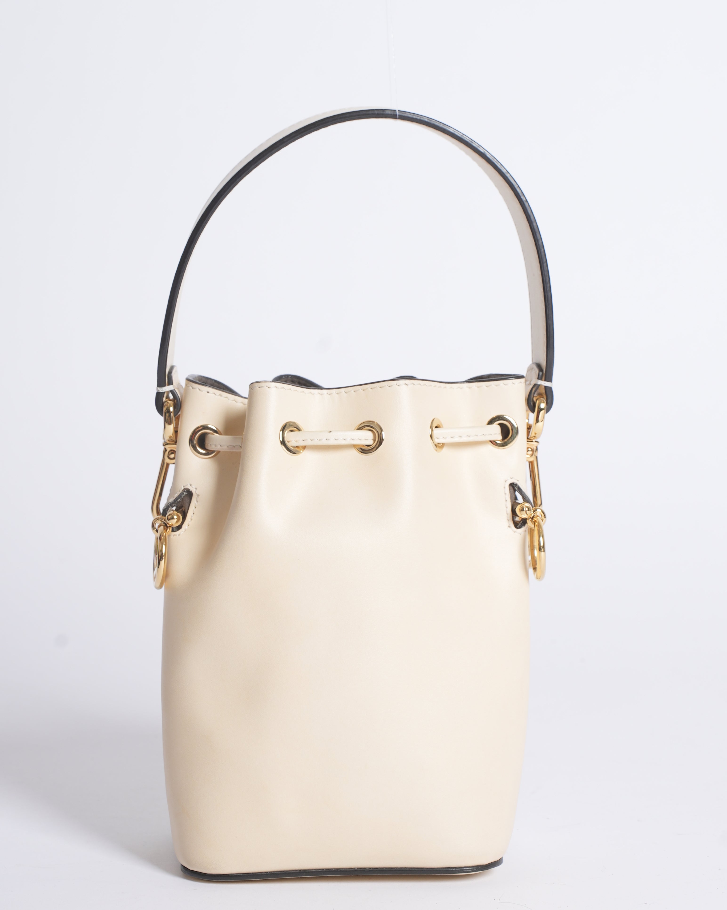Fendi White Leather Mini Logo Mon Trésor Drawstring Bucket Bag