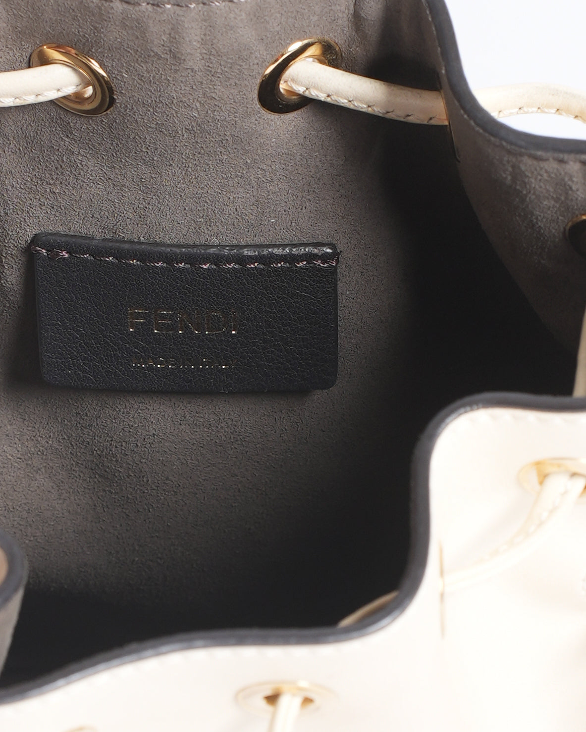 Fendi White Leather Mini Logo Mon Trésor Drawstring Bucket Bag