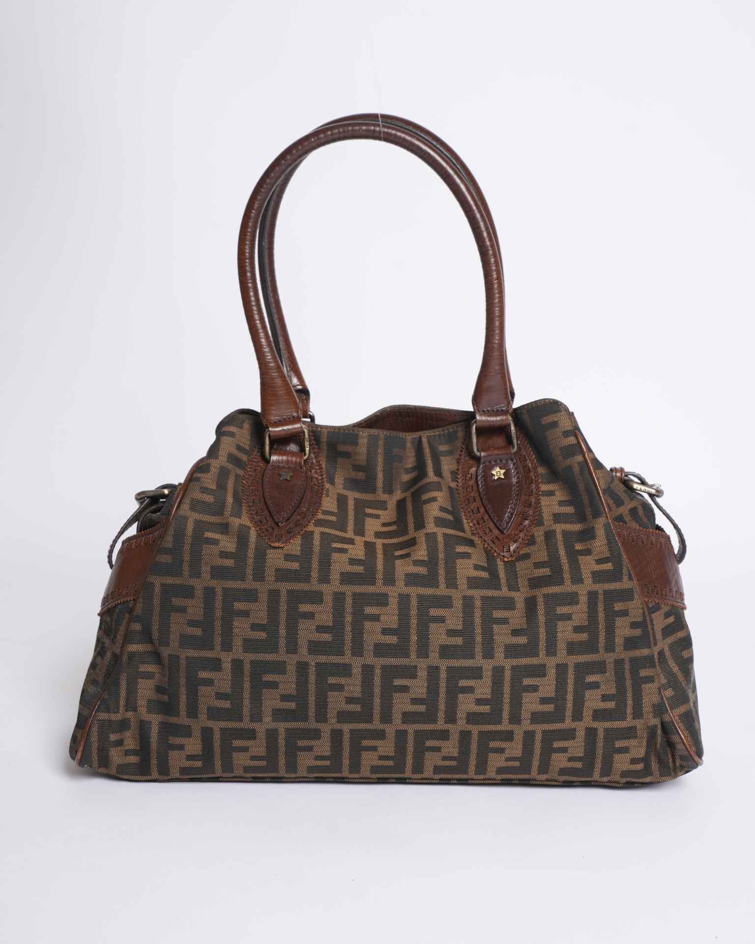 Fendi Canvas Zucca Shoulder Bag In Brown