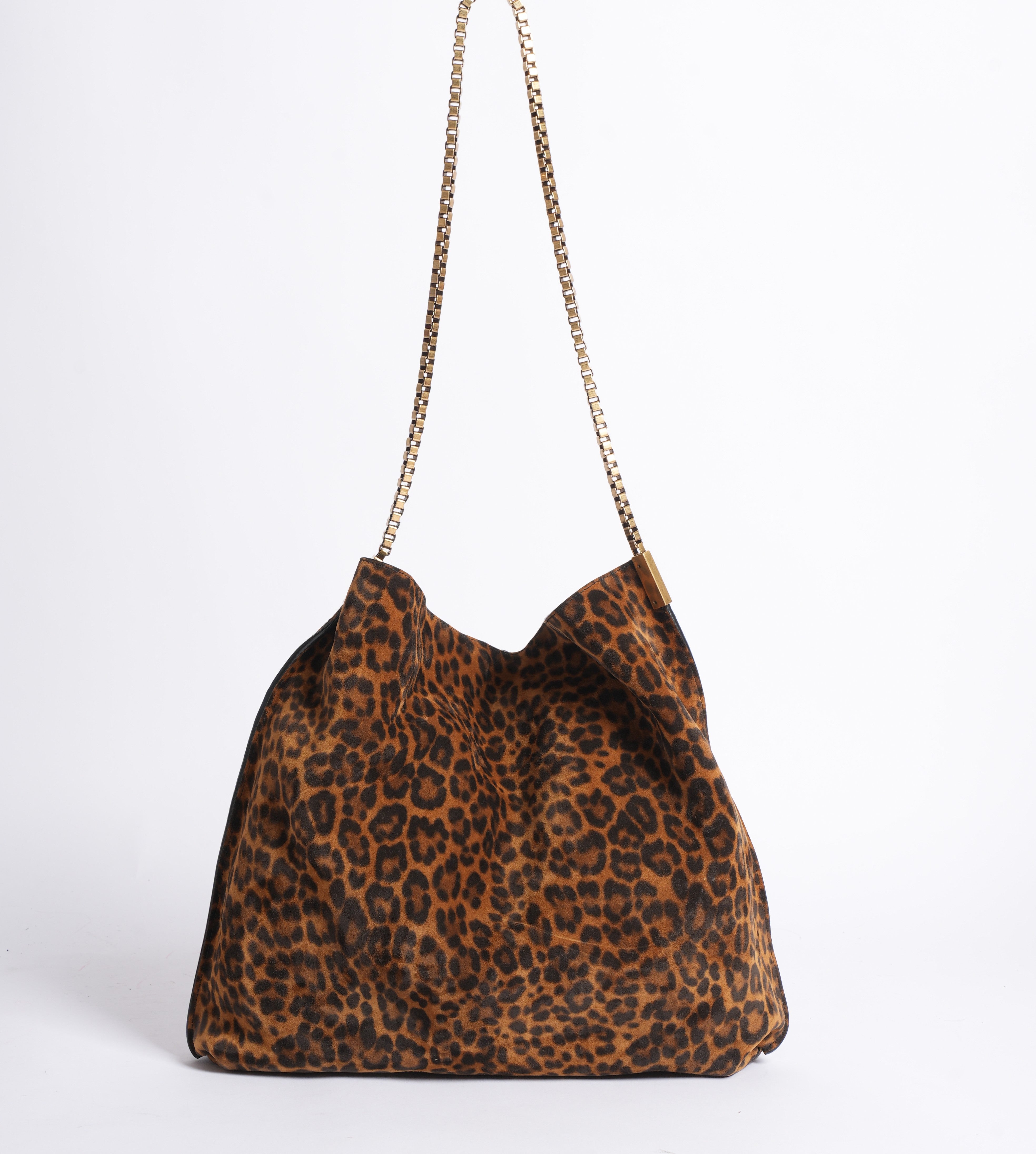 Saint Laurent leopard-print suede hobo shoulder bag