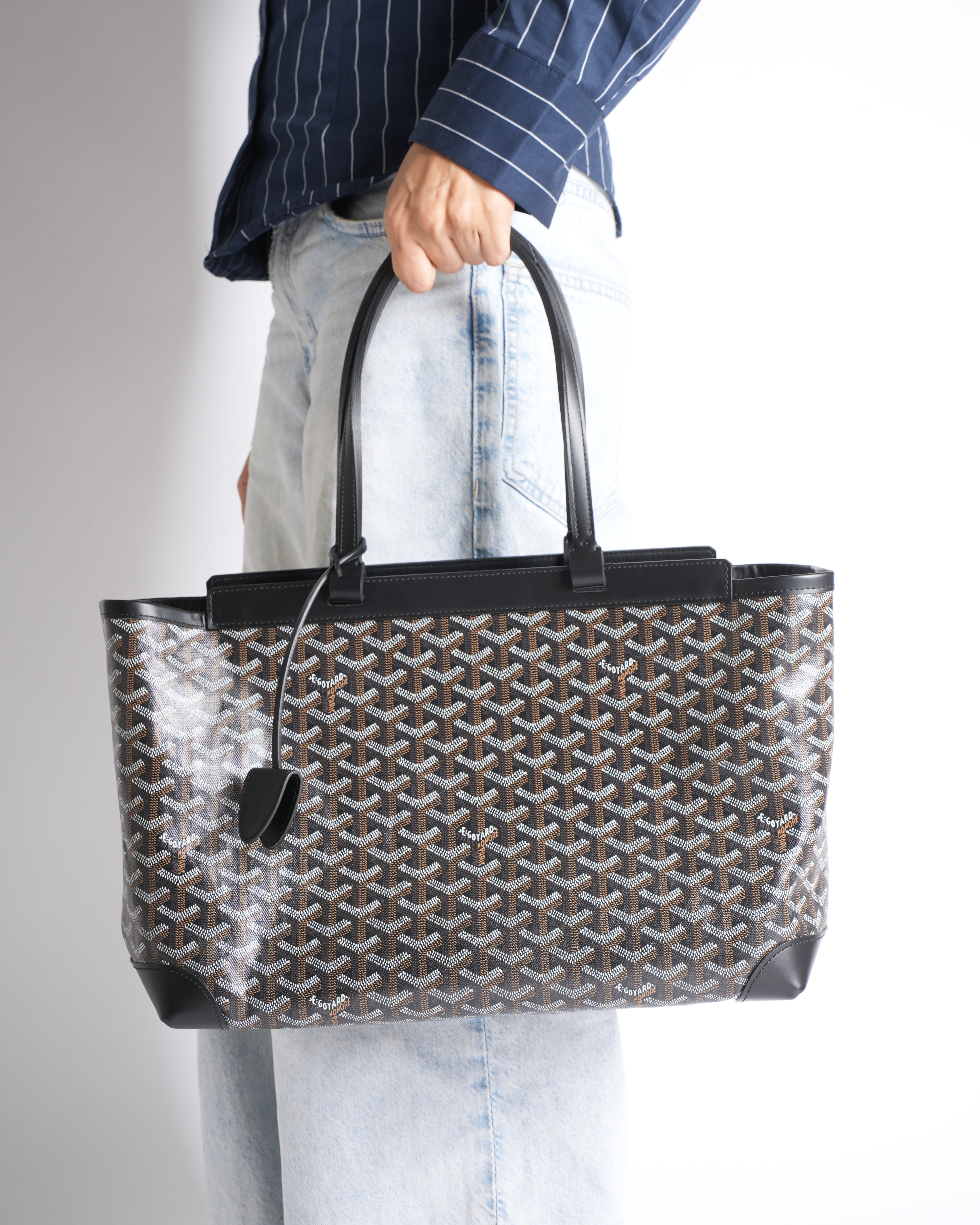 Goyard Black Chevron Coated Canvas PM Bellechasse Tote Bag