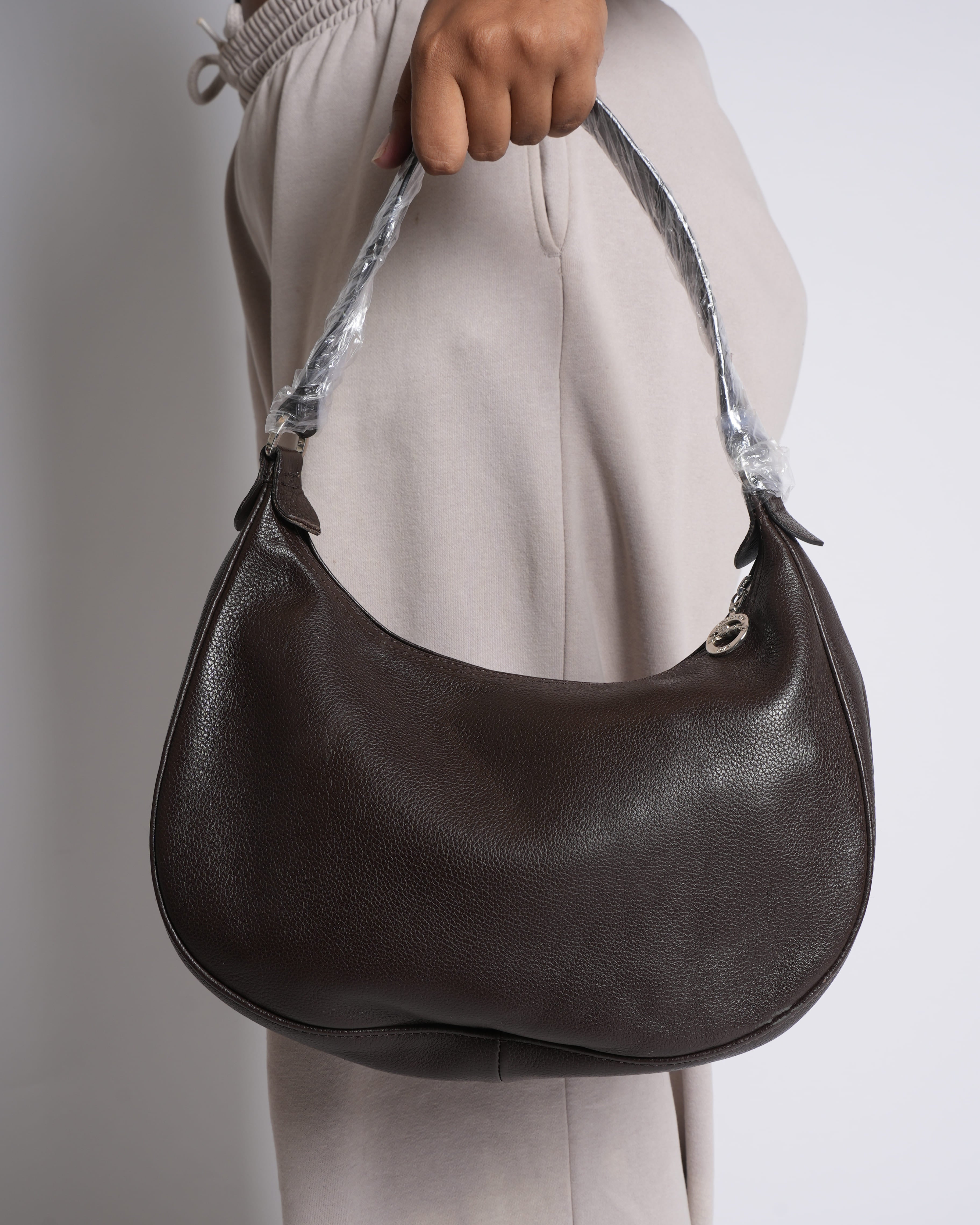 New Longchamp brown leather shoulder bag