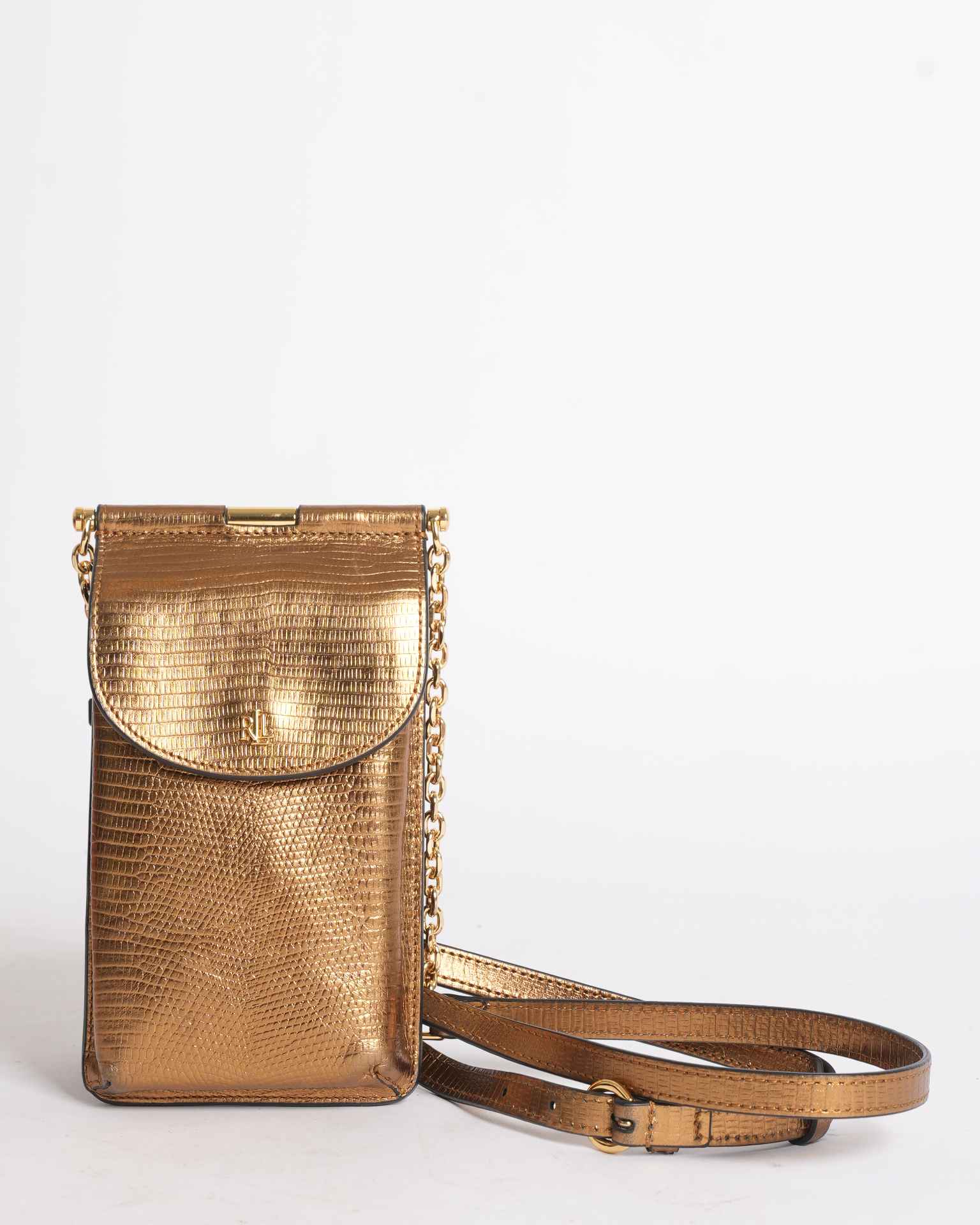 Ralph Lauren Gold  Animal-Embossed Phone Sling Crossbody