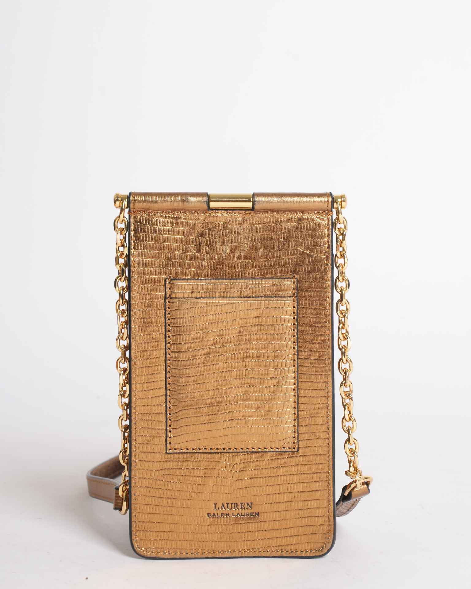 Ralph Lauren Gold Animal-Embossed Phone Sling Crossbody