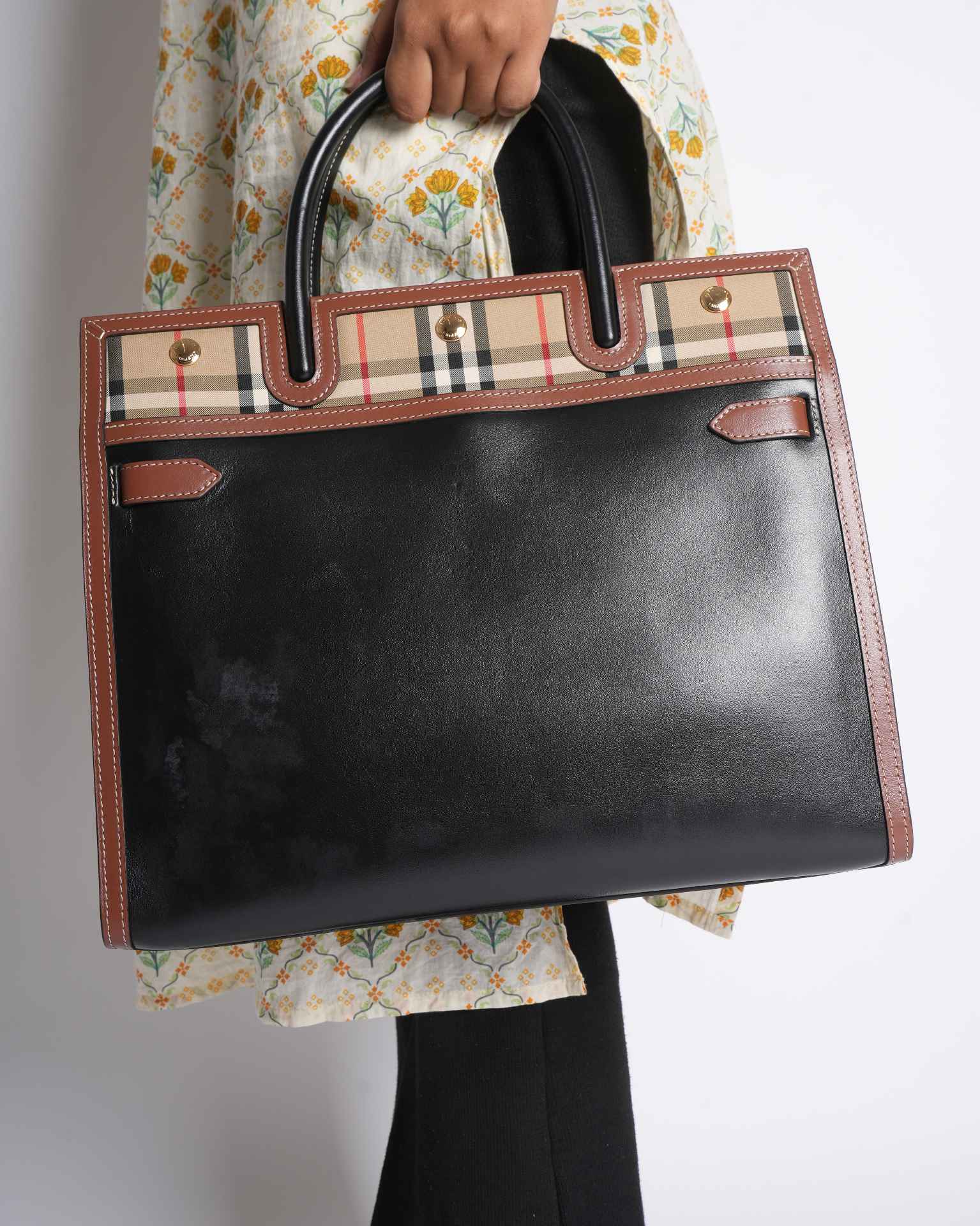 New Burberry House Check Title Top Handle Bag