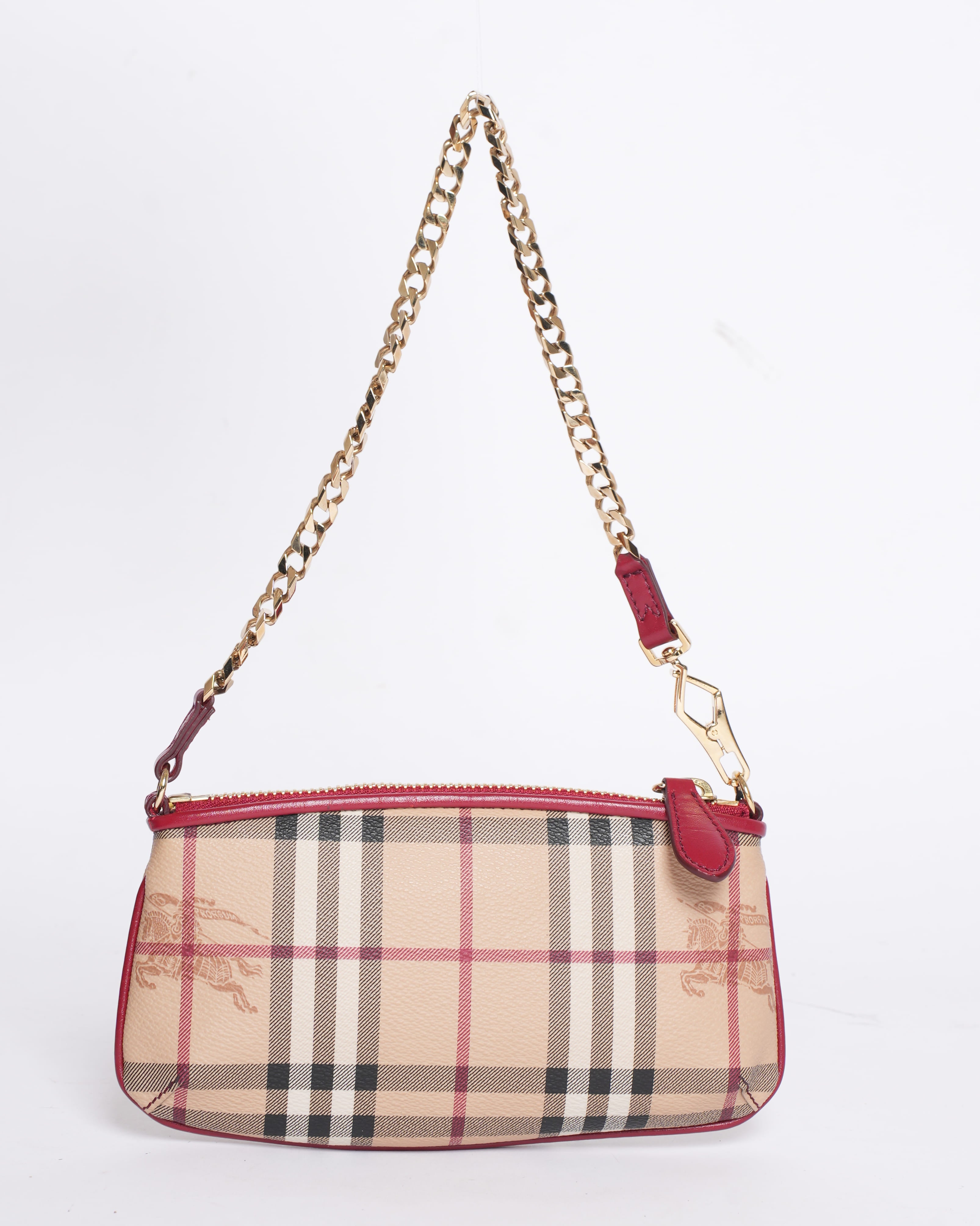 New Burberry Haymarket Check Clara Shoulder Bag in Red