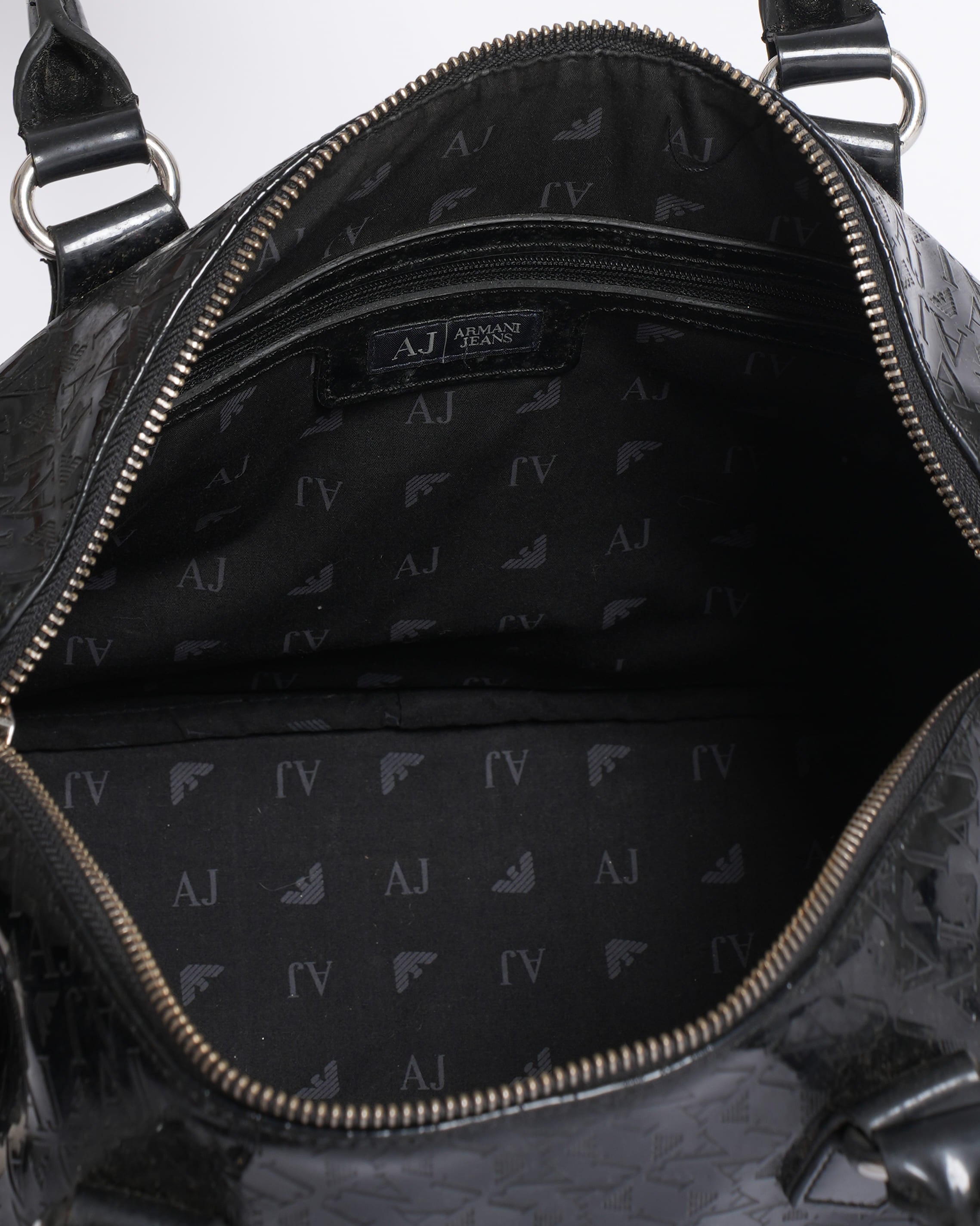 Armani Jeans Black Patent Leather Tote Bag
