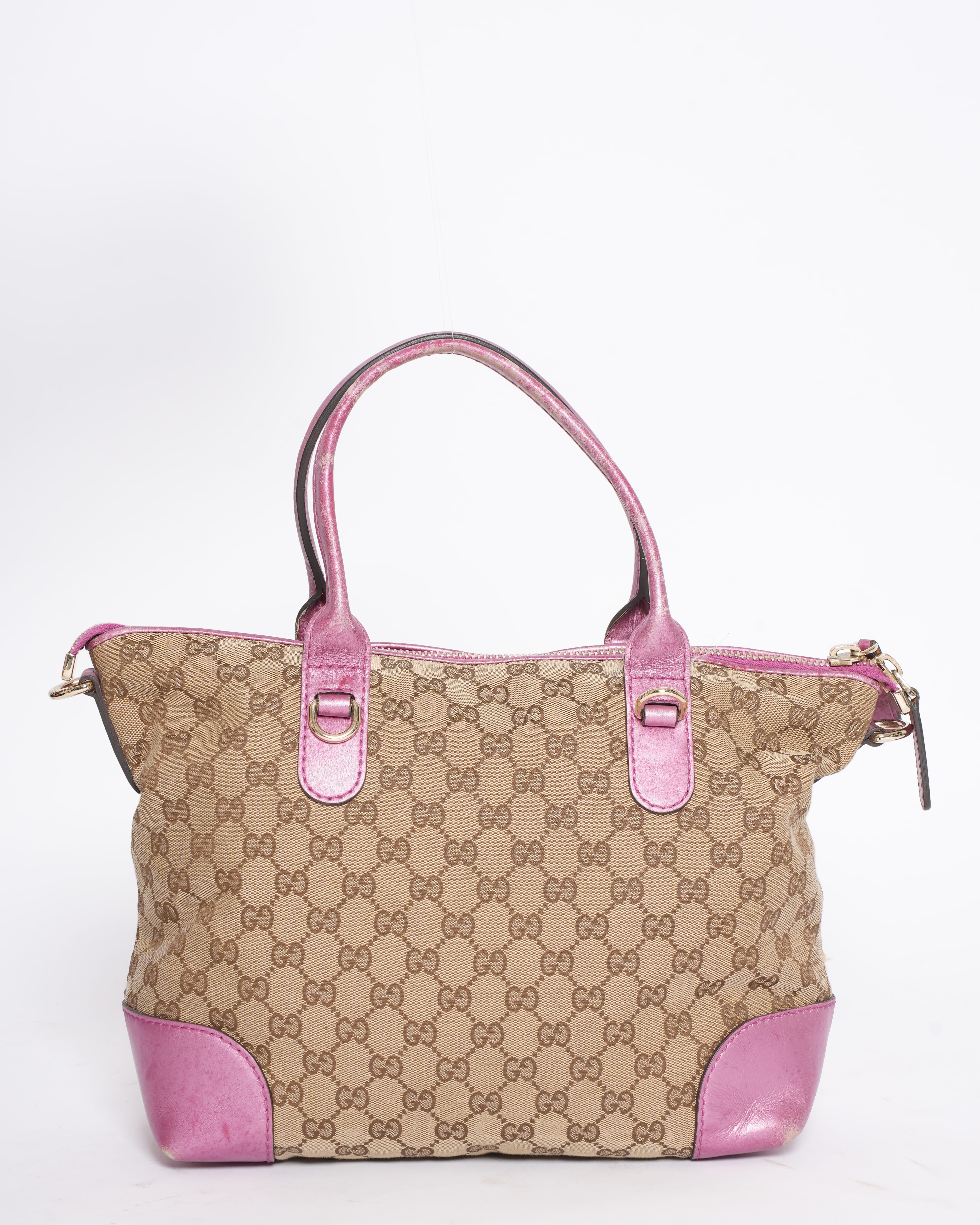 Gucci Canvas & Leather Shoulder Bag in Metallic Pink
