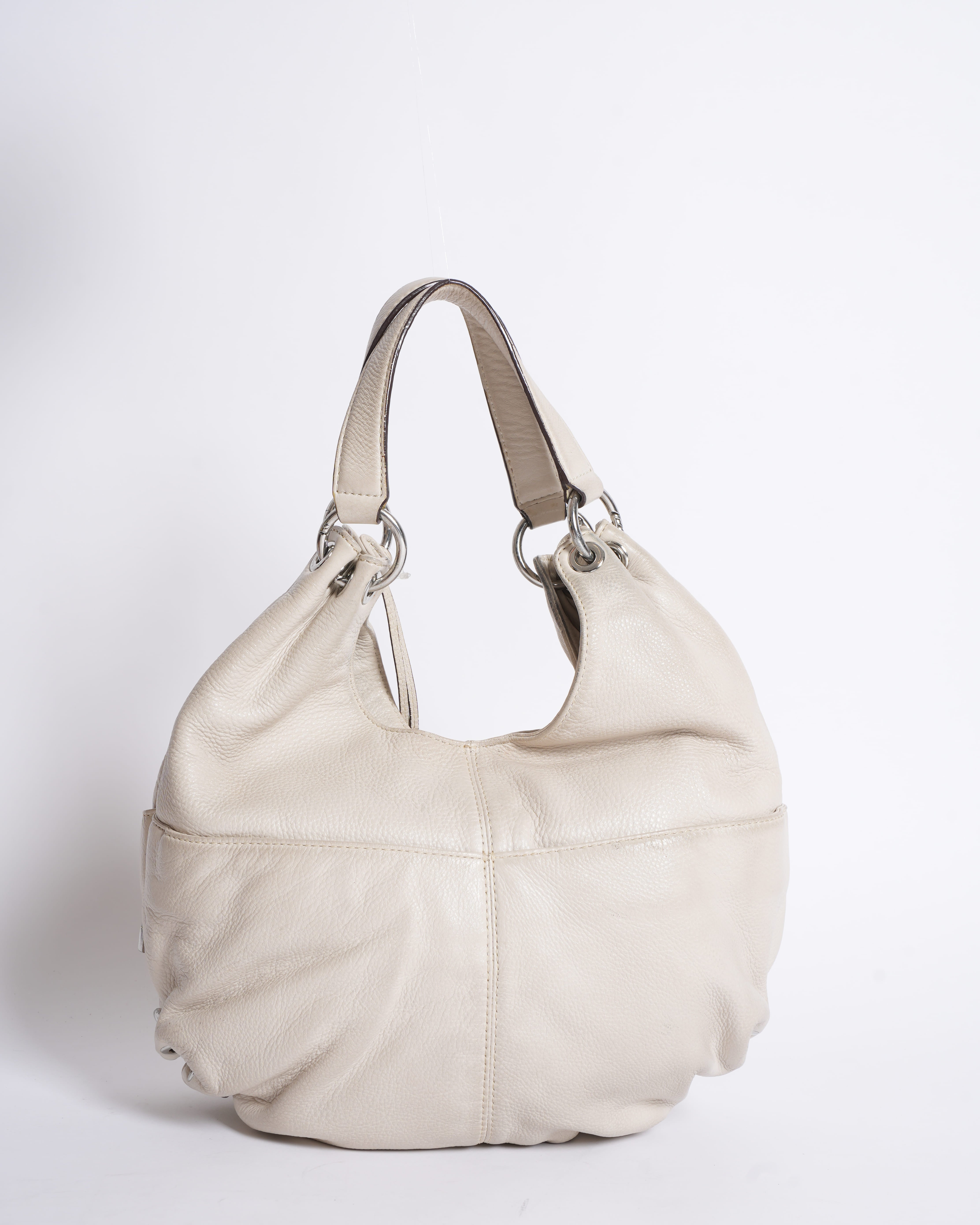 Michael Kors Ivory Leather Double Pocket Zip Hobo Bag