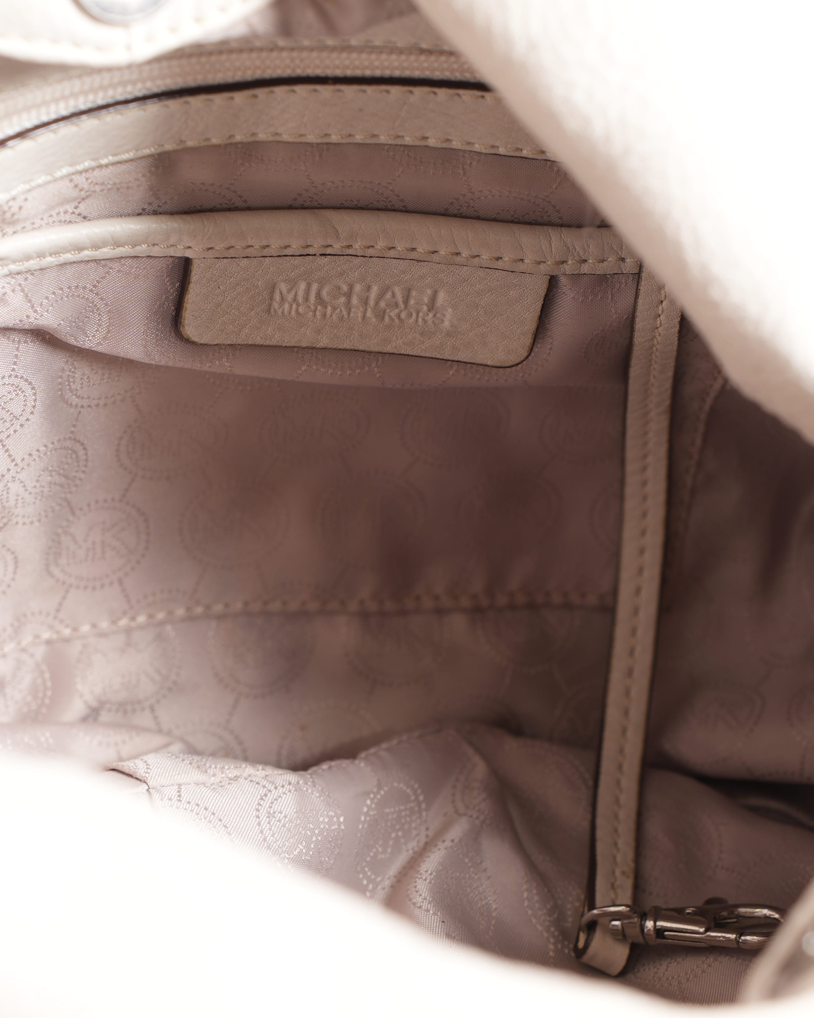 Michael Kors Ivory Leather Double Pocket Zip Hobo Bag