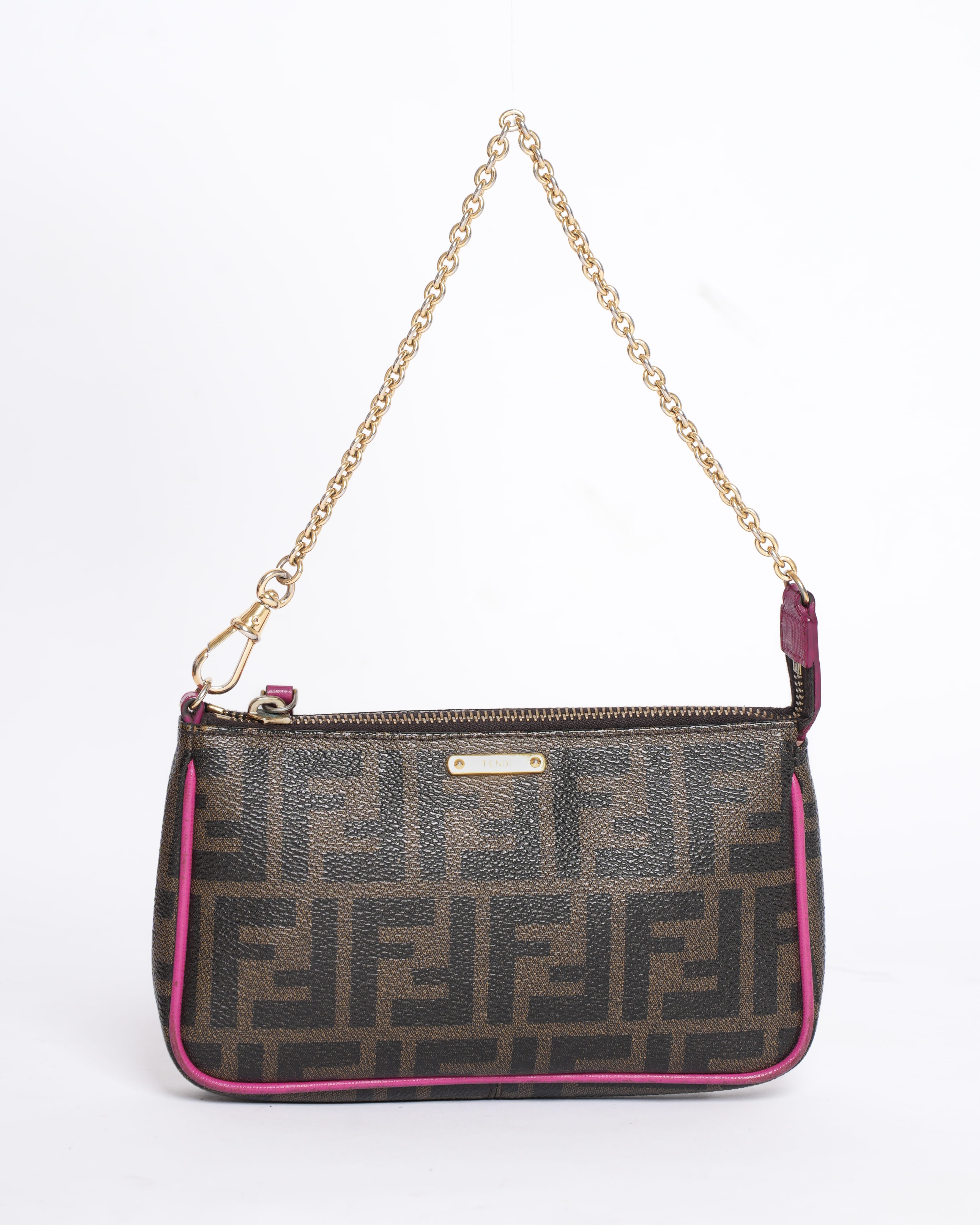 Fendi Zucca Pochette Tobacco Fichsia Spalmati Pochette