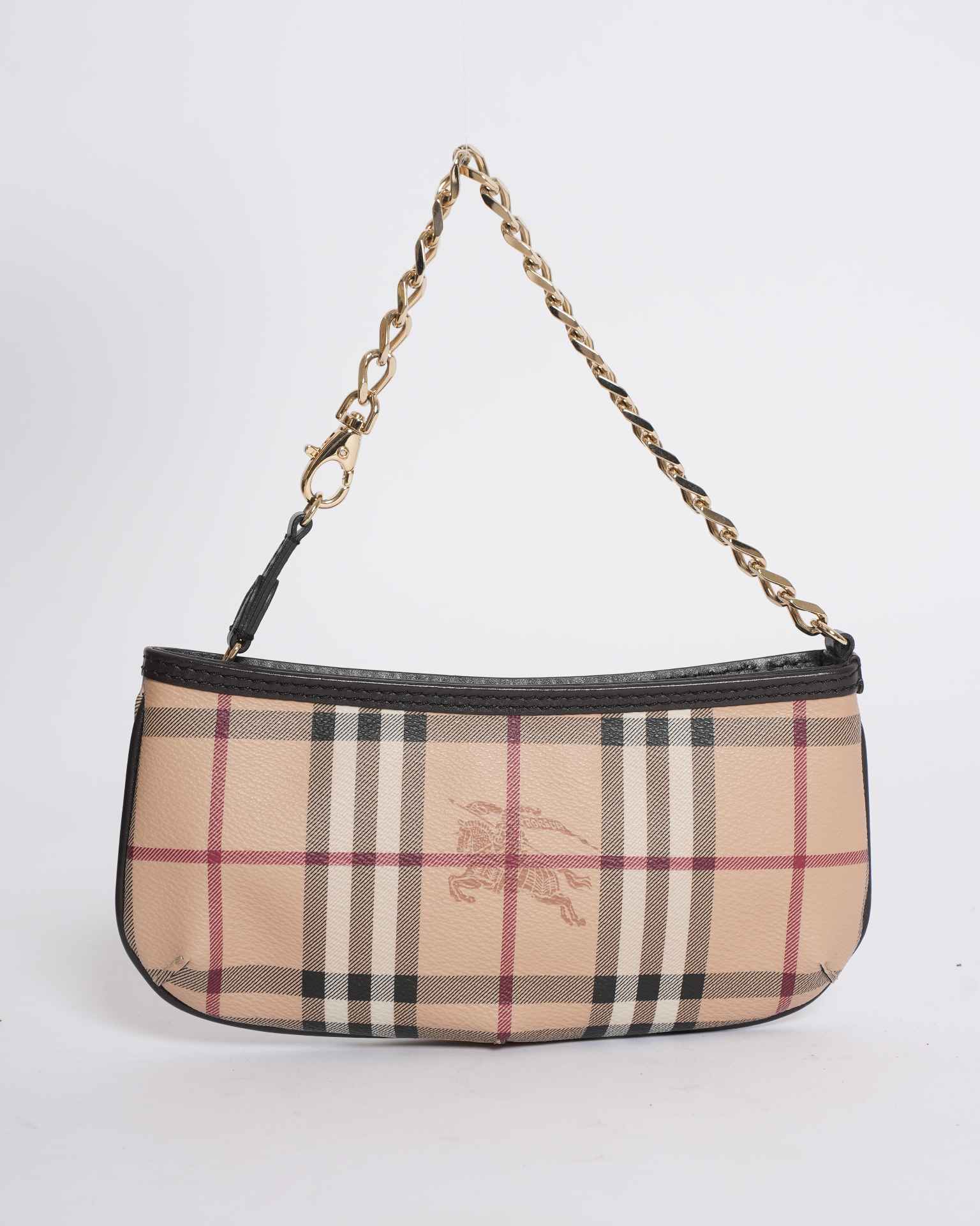 New Burberry Nova Check Accessory Pouch PVC Beige Checkered Bag