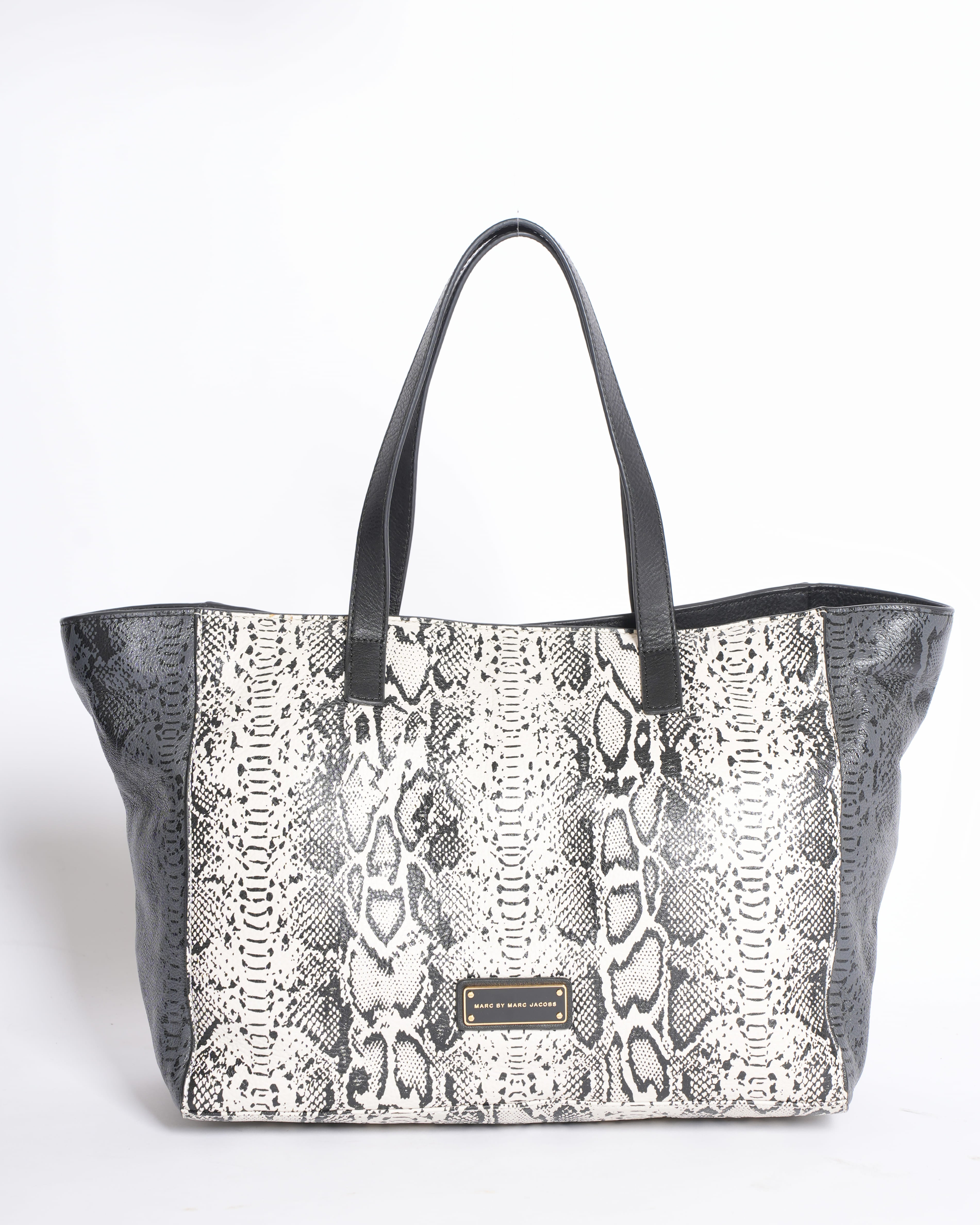 Marc Jacobs Black Animal Print Leather Tote in White & Black