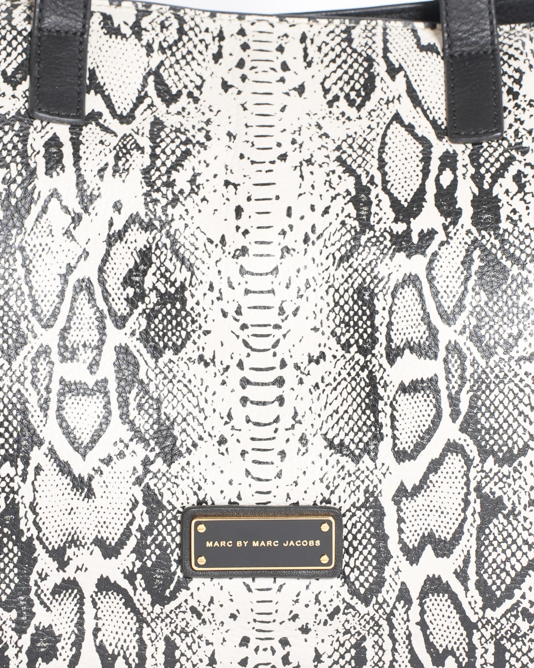 Marc Jacobs Black Animal Print Leather Tote in White & Black