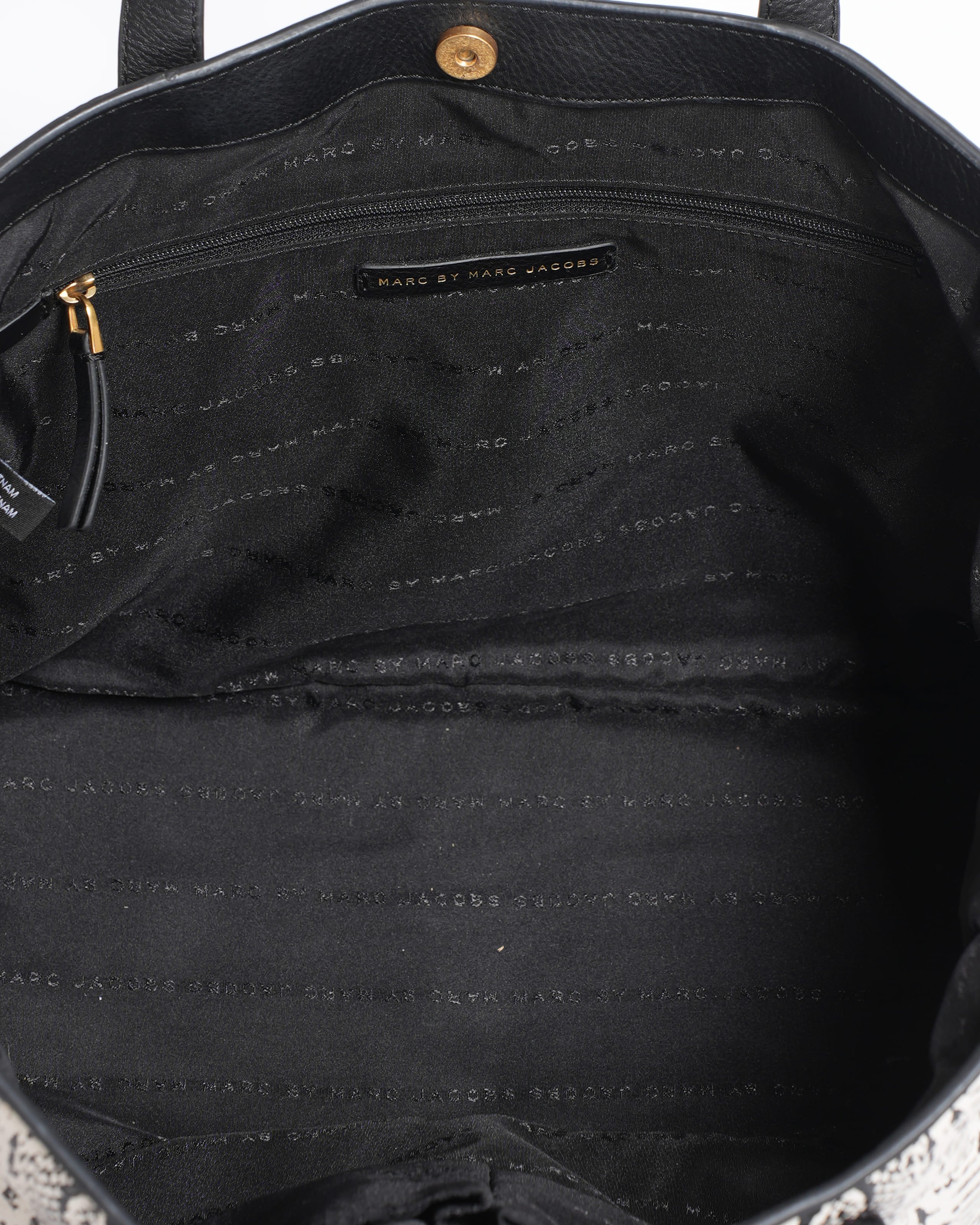 Marc Jacobs Black Animal Print Leather Tote in White & Black