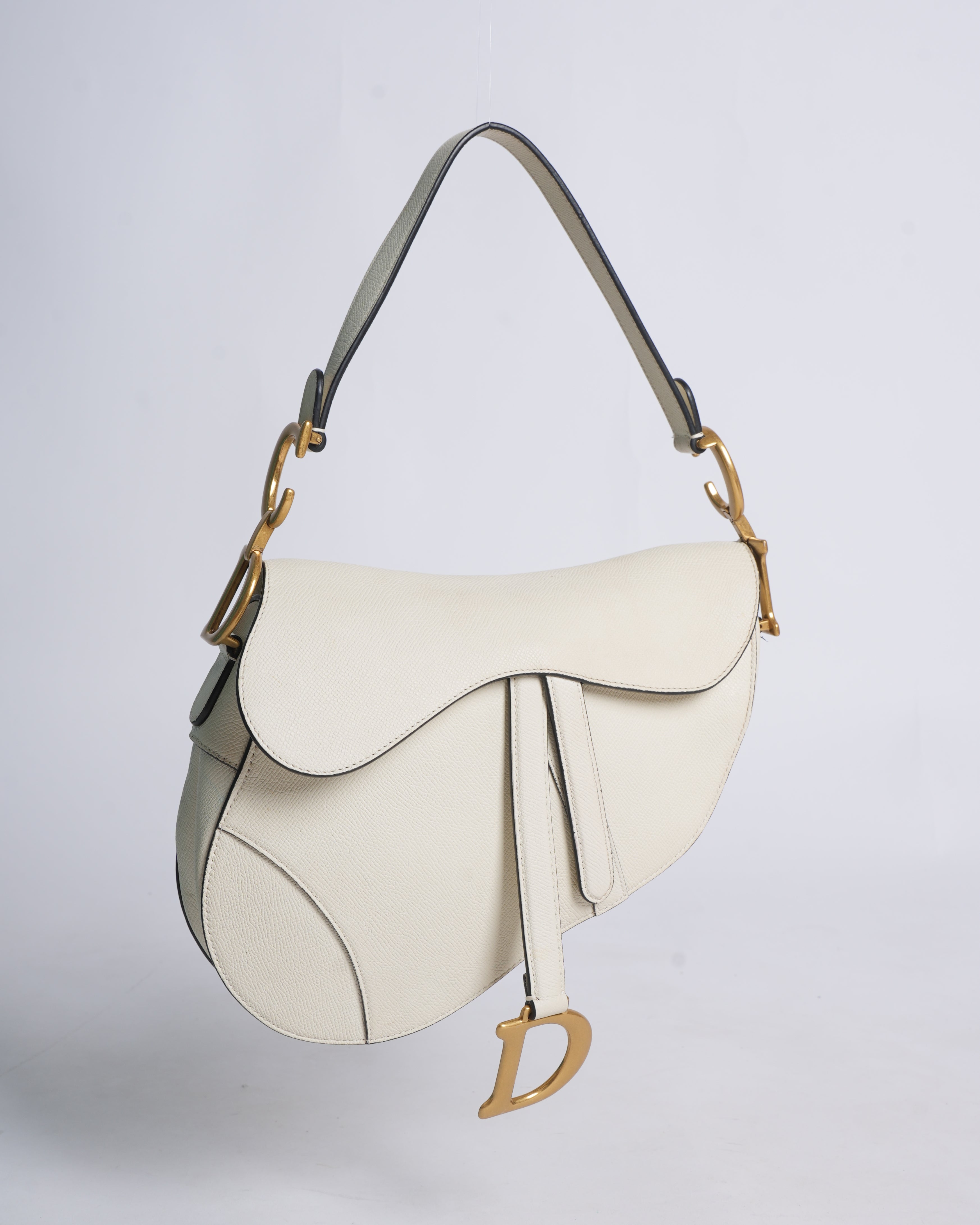 Christian dior saddle bag with strap in latte grained calfskin