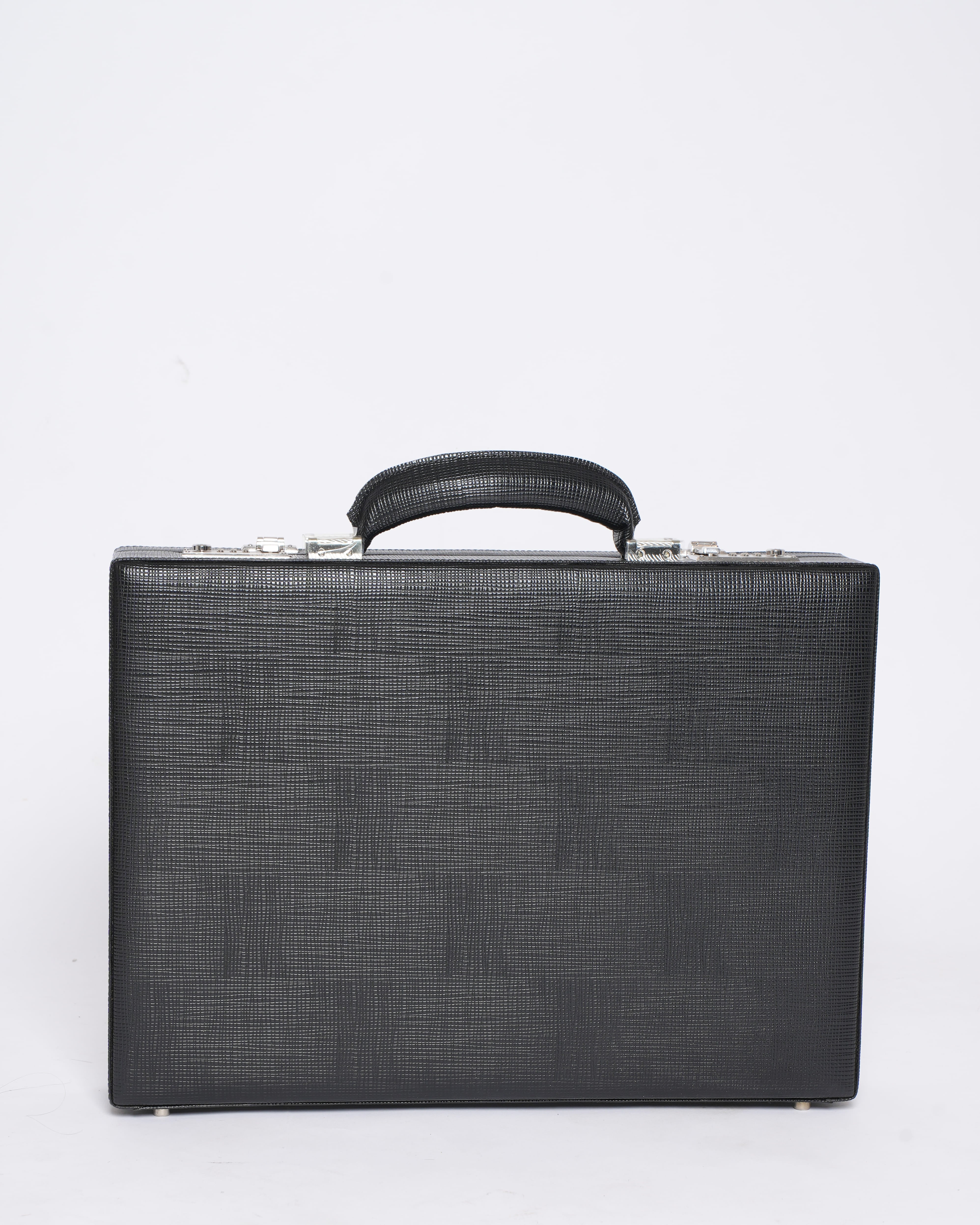 New Philippe Charriol Black Leather Executive Briefcase