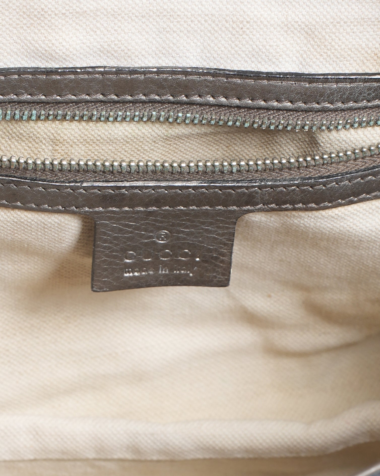 Gucci Grey Beige Leather and Canvas Techno Horsebit Hobo